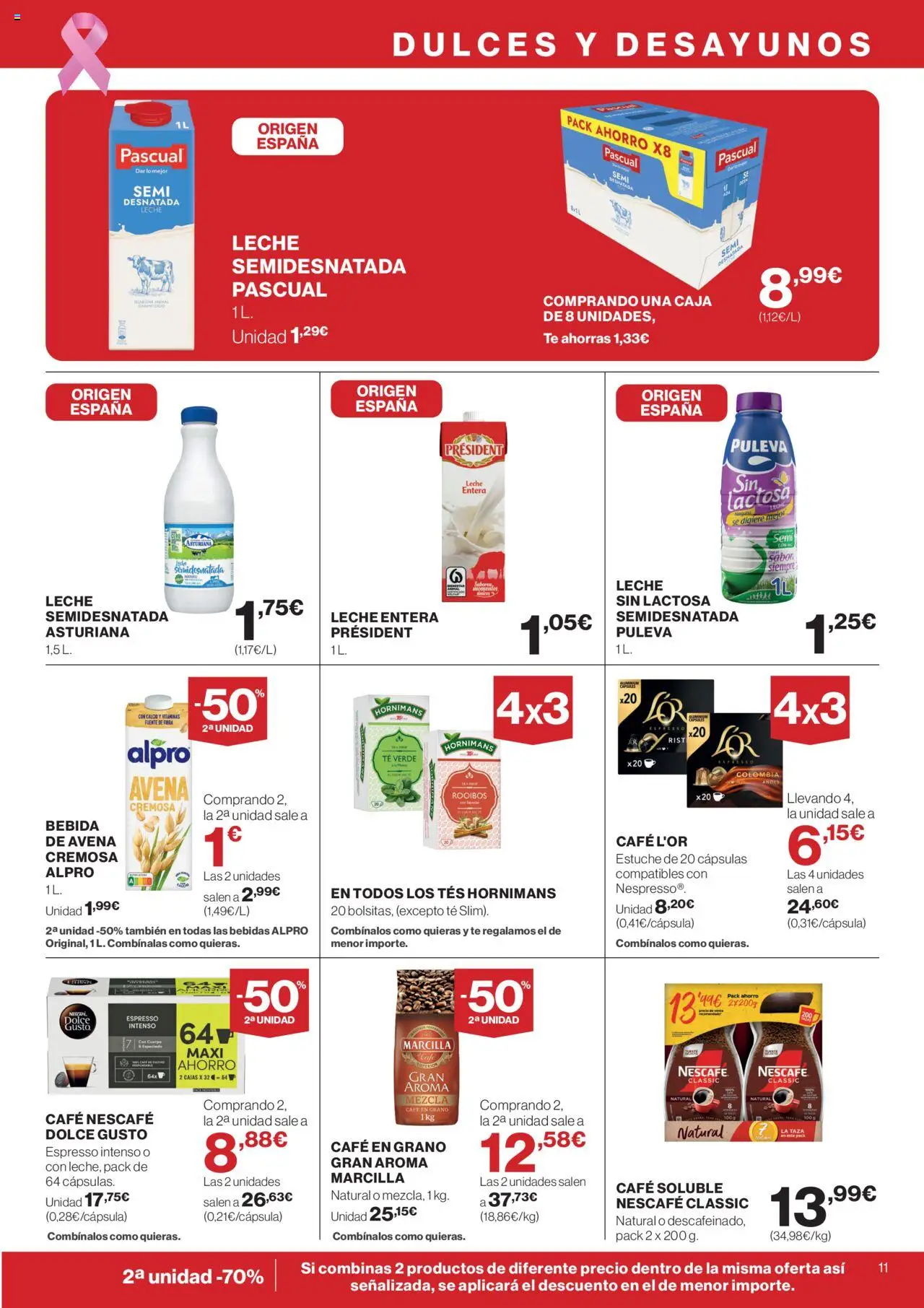 Supercor Península y Baleares │ válido desde el 09.10.2025 | Página: 11 | Productos: Leche entera, Café, Té, Μηχανή καφέ