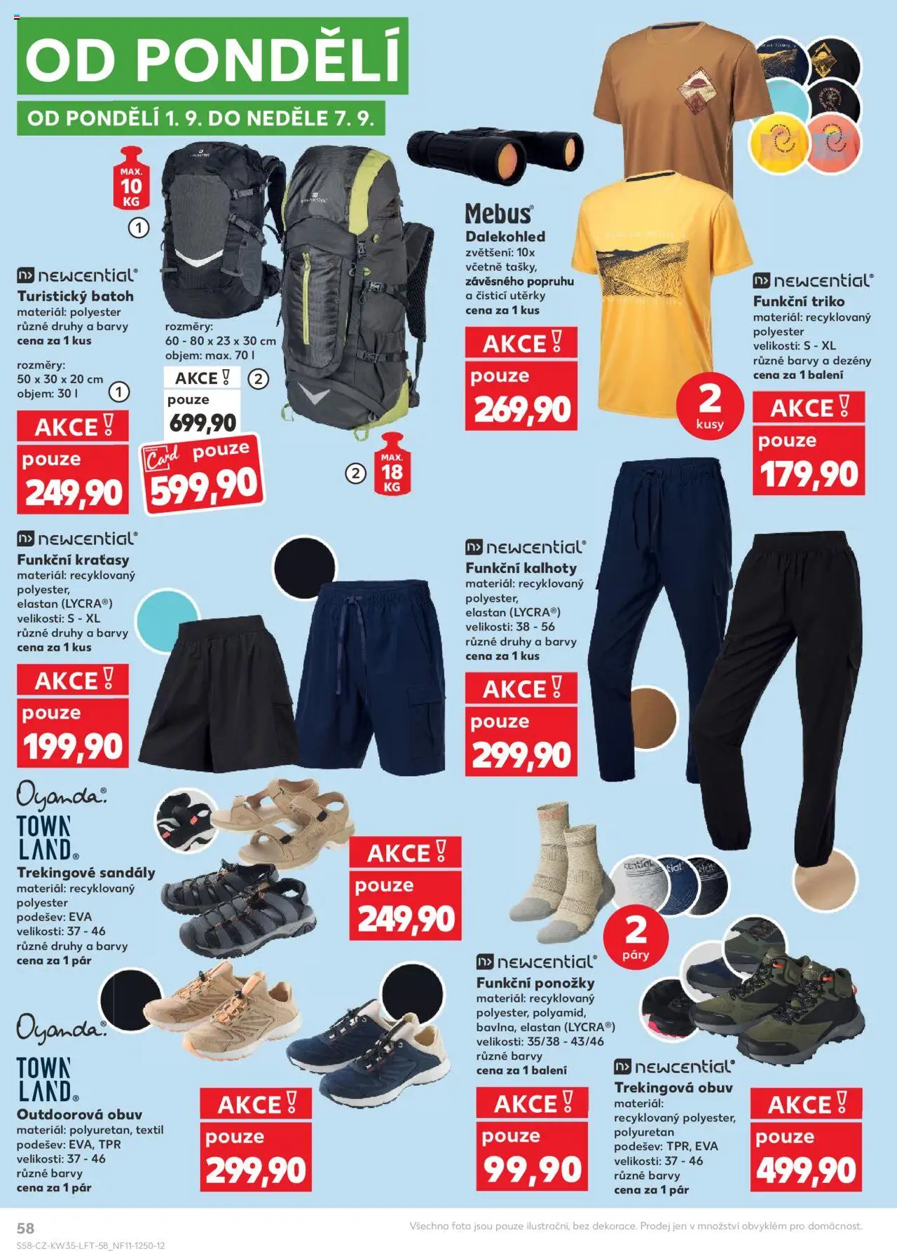 Kaufland leták - Plzeň Bory od 27.08.2025 | Strana: 58 | Produkty: Dalekohled, Sandály, Funkční triko, Barvy