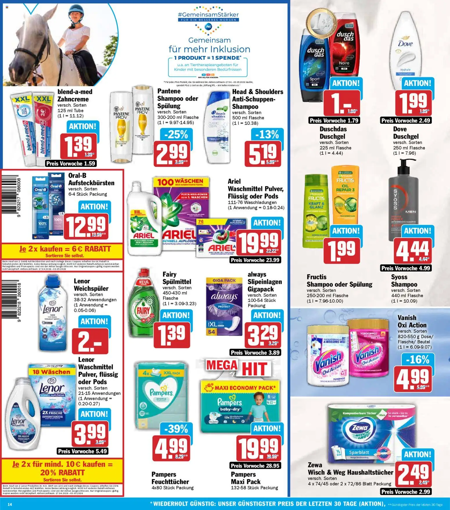 AEZ Prospekt 	 – gültig ab 27.04.2026 | Seite: 14 | Produkte: Ariel, Shampoo, Duschgel, Duschdas