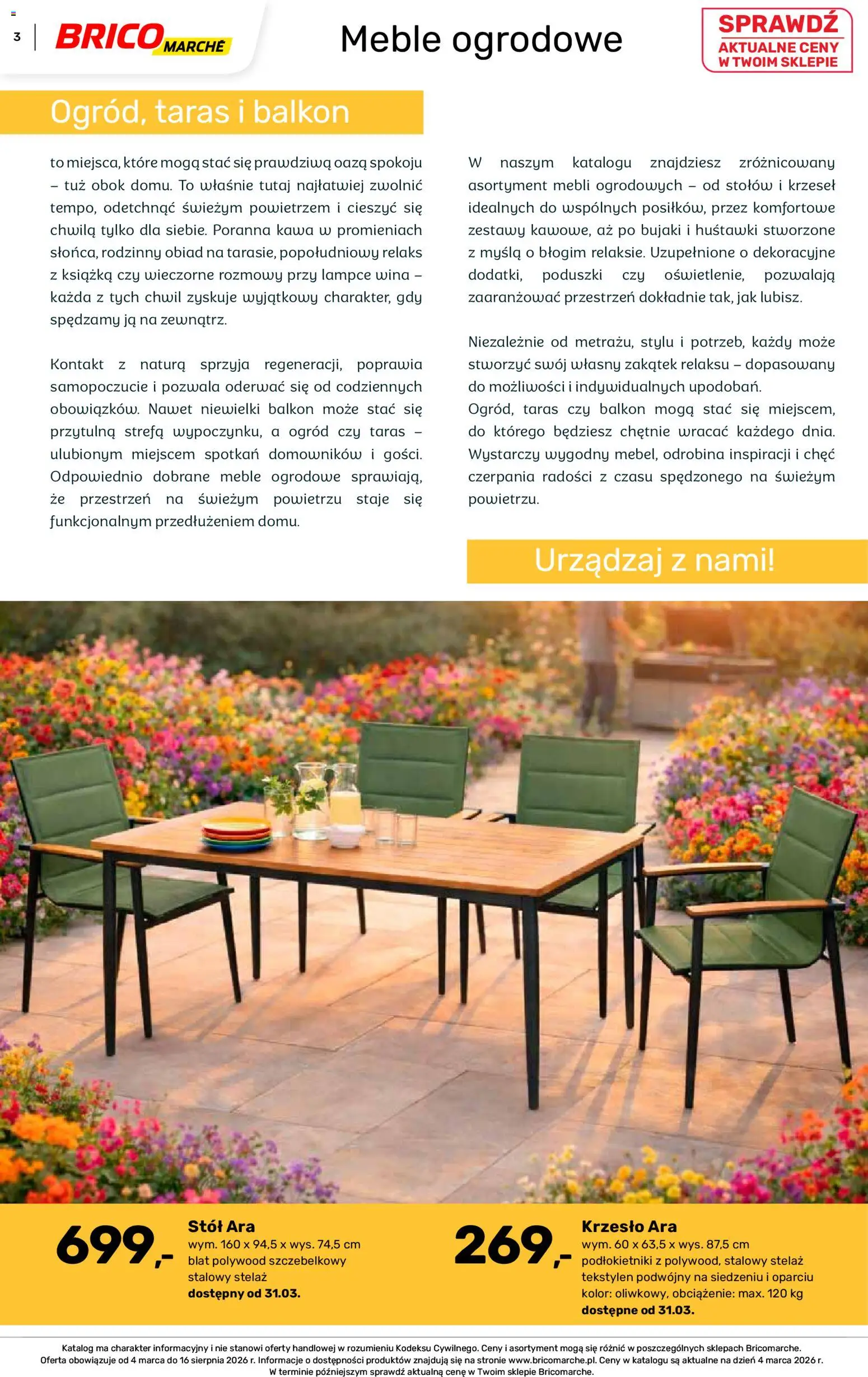 Brico Marché gazetka - Wiosna od 04.03.2026 | Strona: 3 | Produkty: Stół, Krzesło, Meble ogrodowe, Kawa