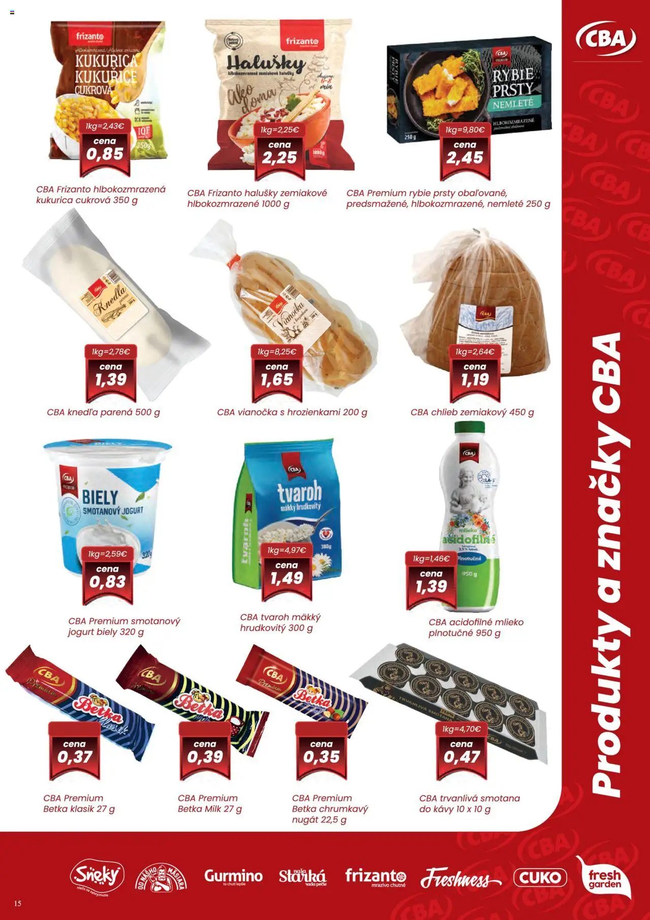 Nové CBA Komfos akcie – leták je platný od 02.10.2025 | Strana: 15 | Produkty: Jogurt, Chlieb, Vianočka, Kukurica