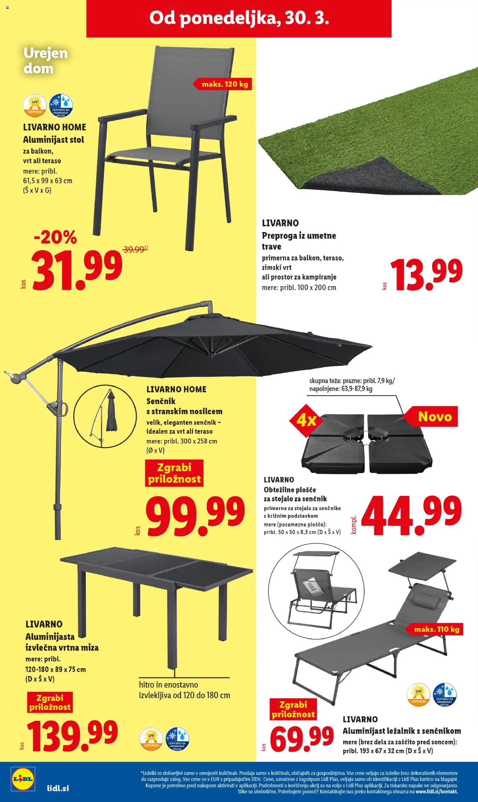 Novi Lidl katalog ponudbe – veljaven od 20.04.2026 | Stran: 32 | Izdelki: Ležalnik, Senčnik, Miza, Preproga