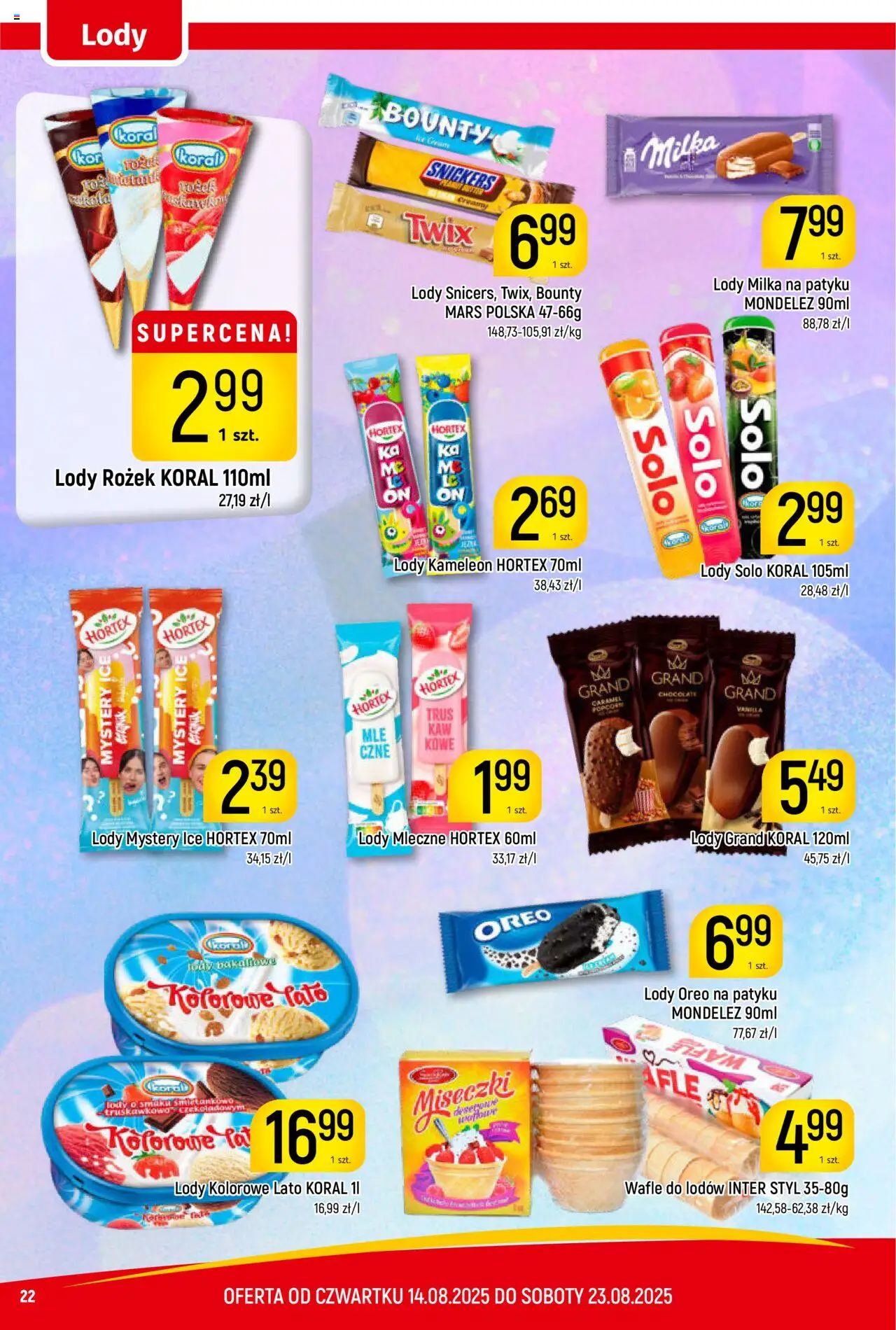 Piotruś Pan Gazetka od 14.08.2025 | Strona: 22 | Produkty: Wafle, Milka, Popcorn, Lody