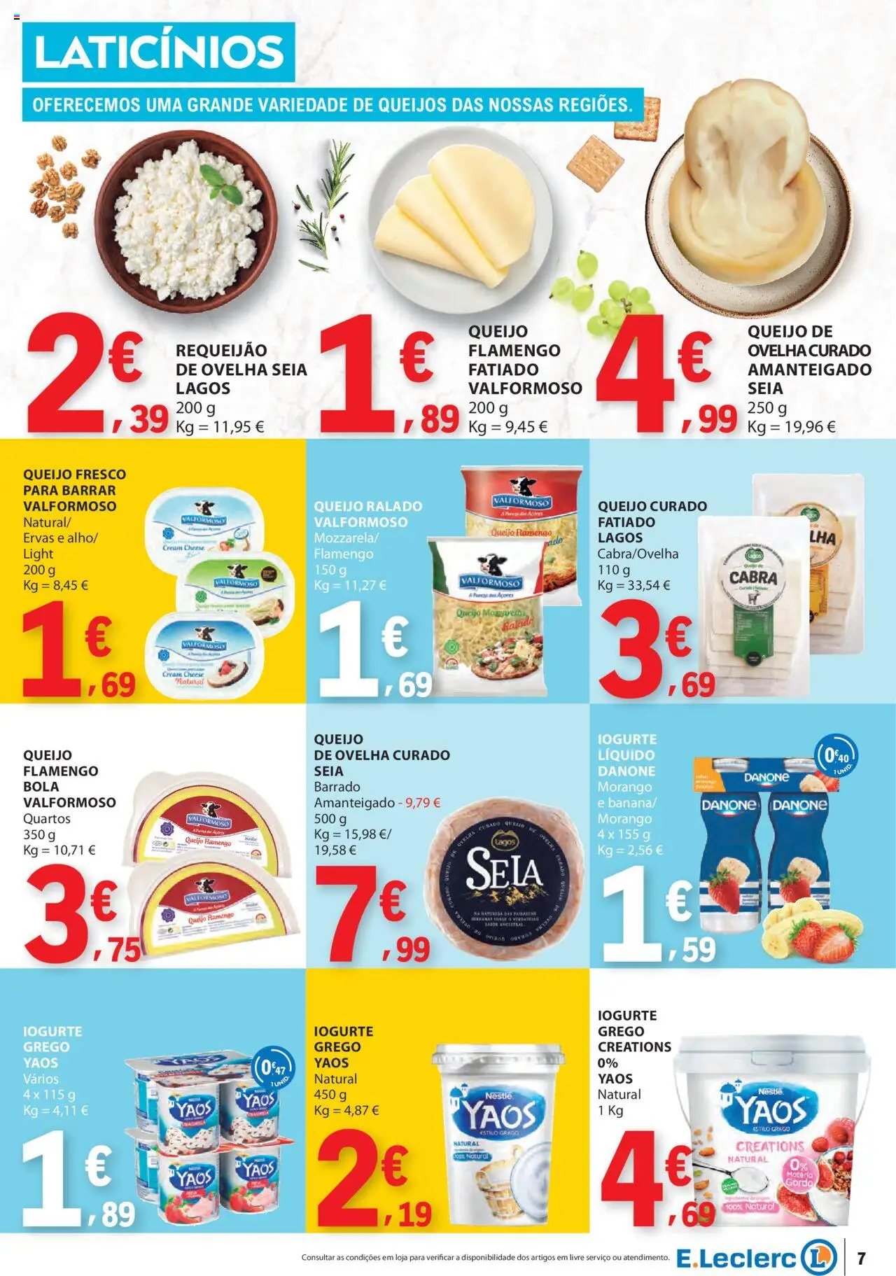 E.Leclerc folheto │ válido de 31.07.2025 | Página: 7 | Produtos: Cream cheese, Queijo, Iogurte, Nestlé