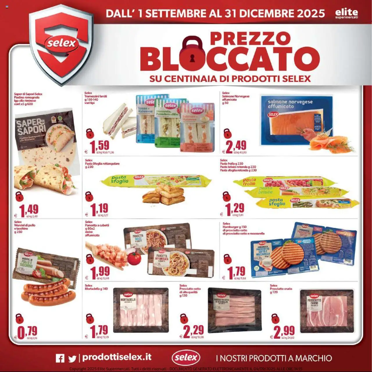 Volantino Elite Supermercati del 01.09.2025 | Pagina: 6 | Prodotti: Prosciutto Cotto, Pasta sfoglia, Maionese, Mozzarella