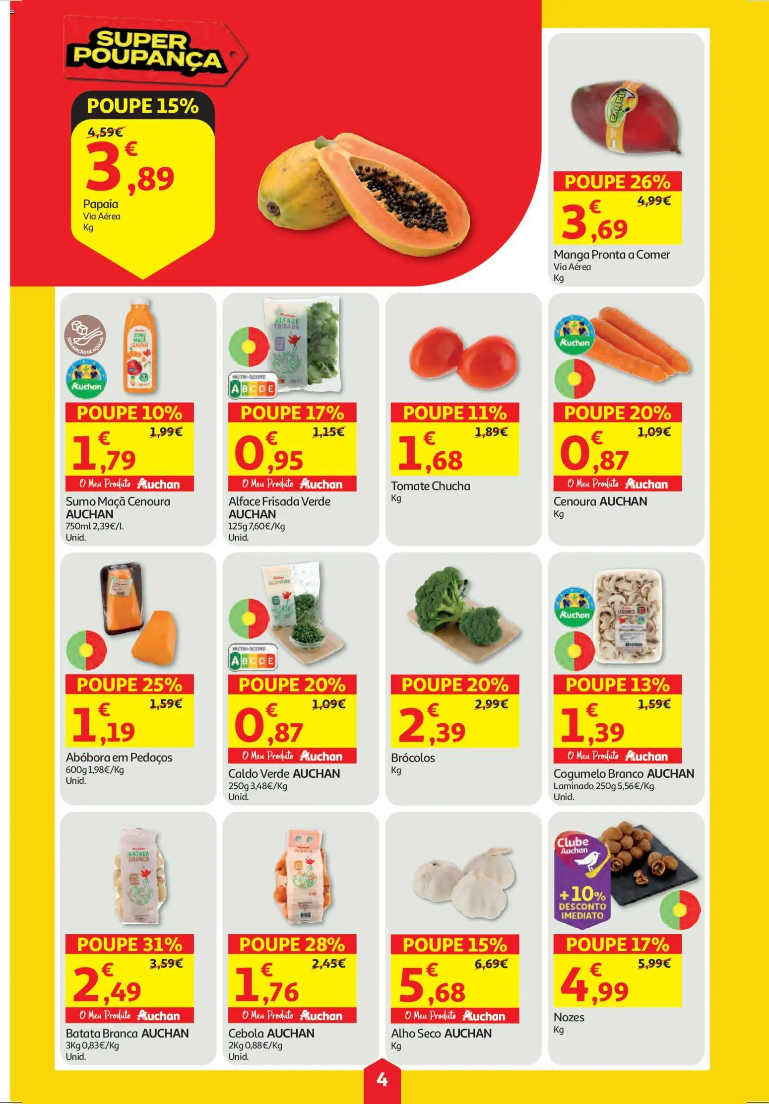 Auchan folheto │ válido de 19.02.2026 | Página: 4 | Produtos: Maça, Sumo, Nozes, Alface