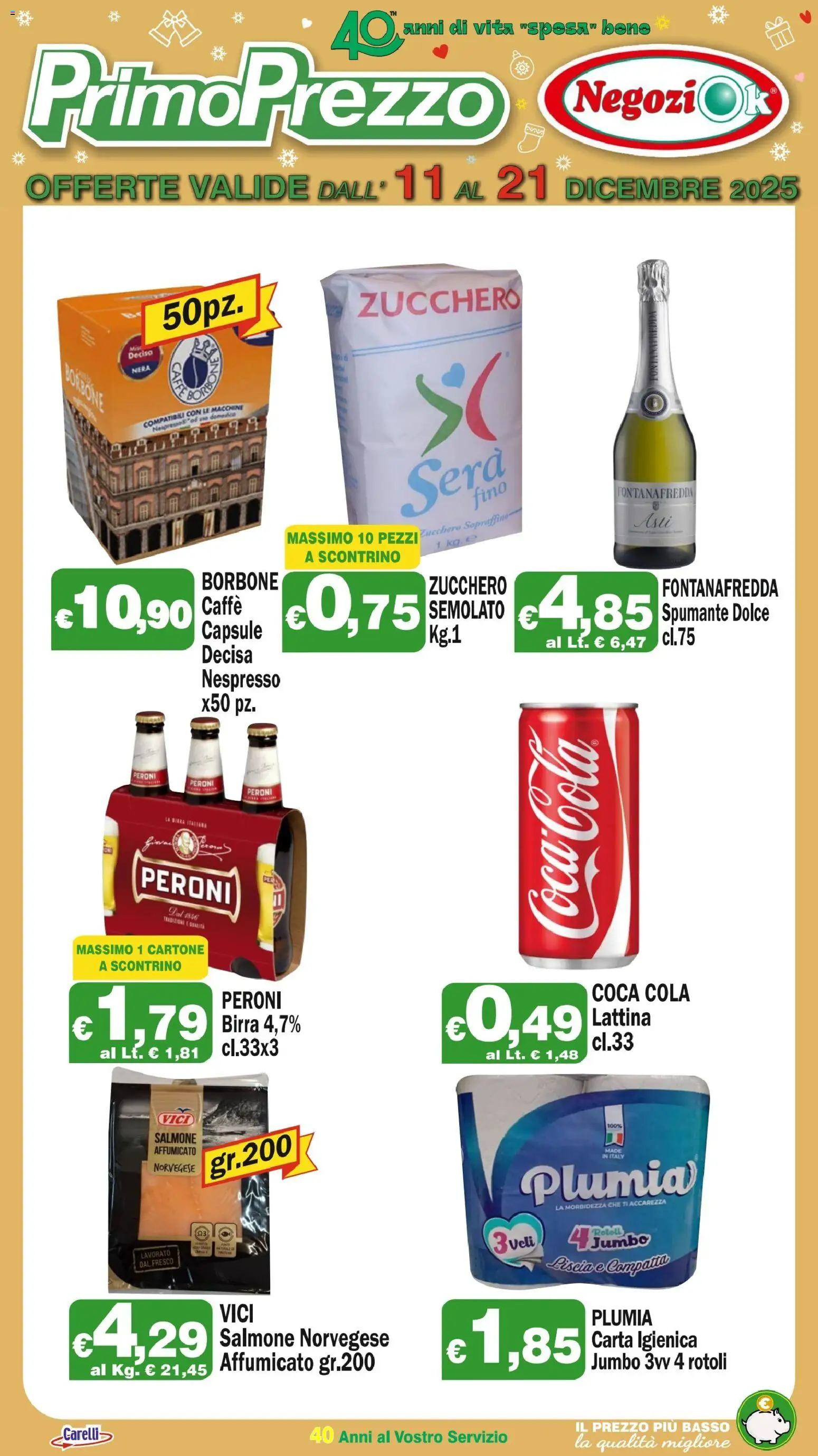 Volantino Primo Prezzo del 11.12.2025 | Pagina: 4 | Prodotti: Carta igienica, Caffè, Zucchero, Coca Cola
