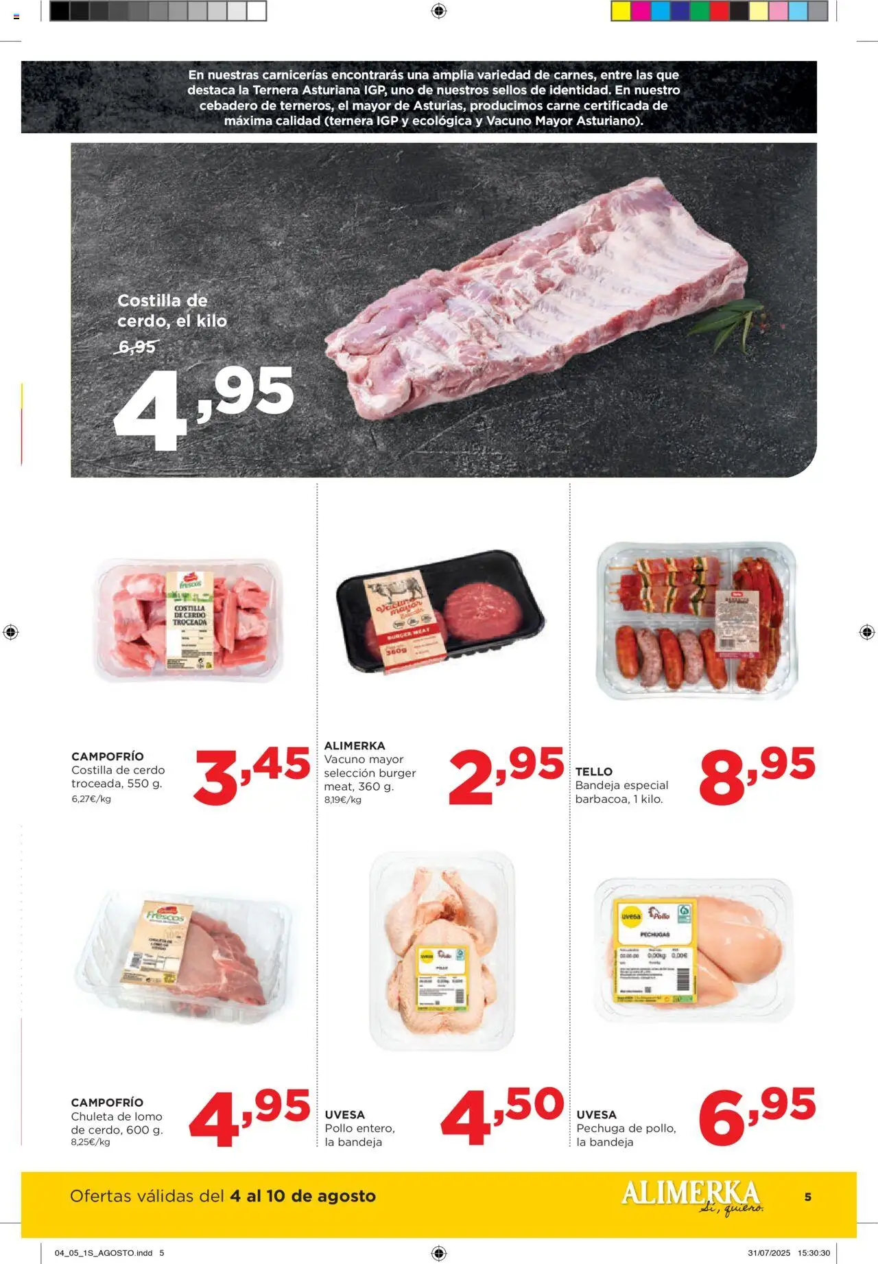 Alimerka folleto Castilla y León │ válido desde el 04.08.2025 | Página: 5 | Productos: Cerdo, Costilla de cerdo, Bandeja