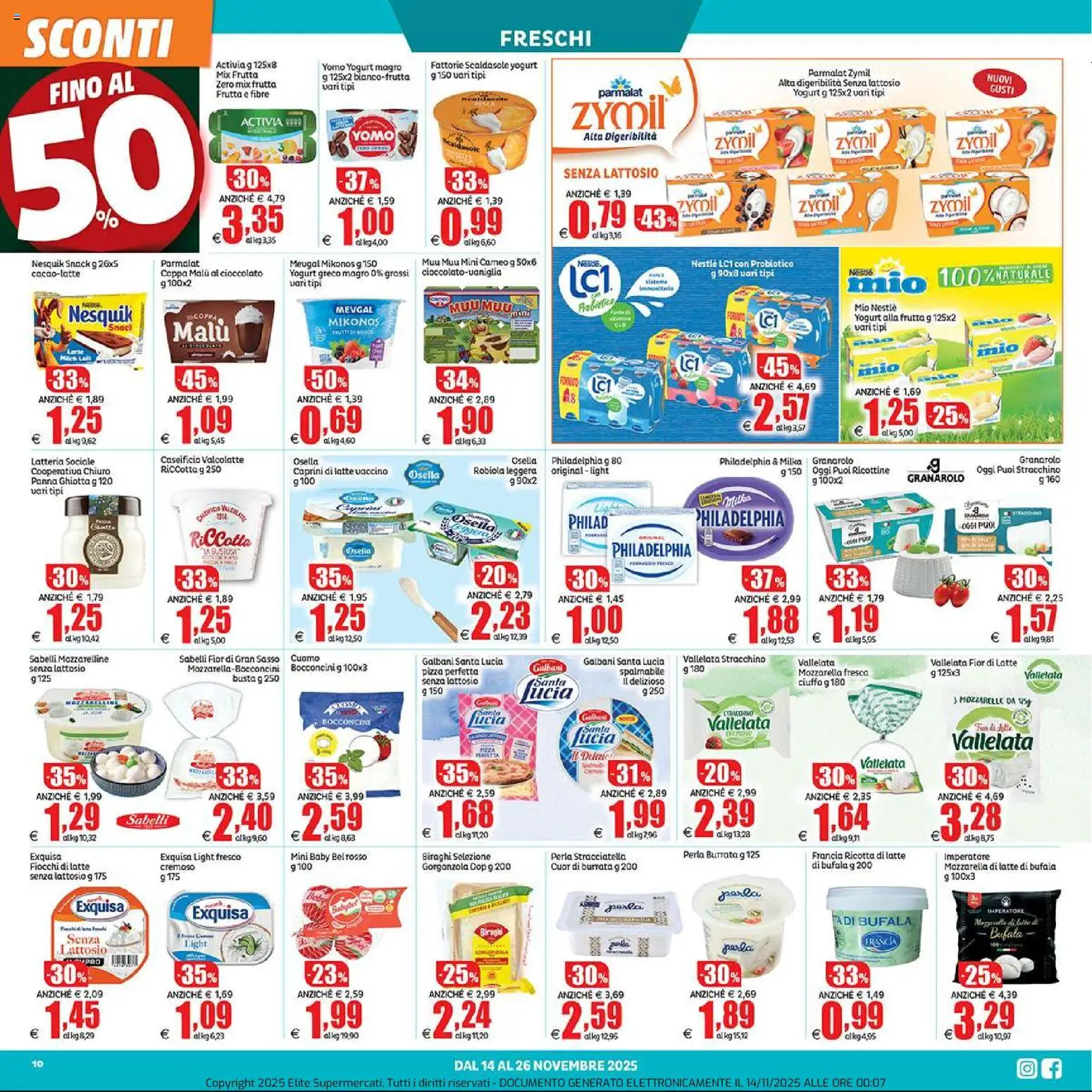 Volantino Elite Supermercati del 14.11.2025 | Pagina: 10 | Prodotti: Yogurt, Panna, Stracchino, Robiola
