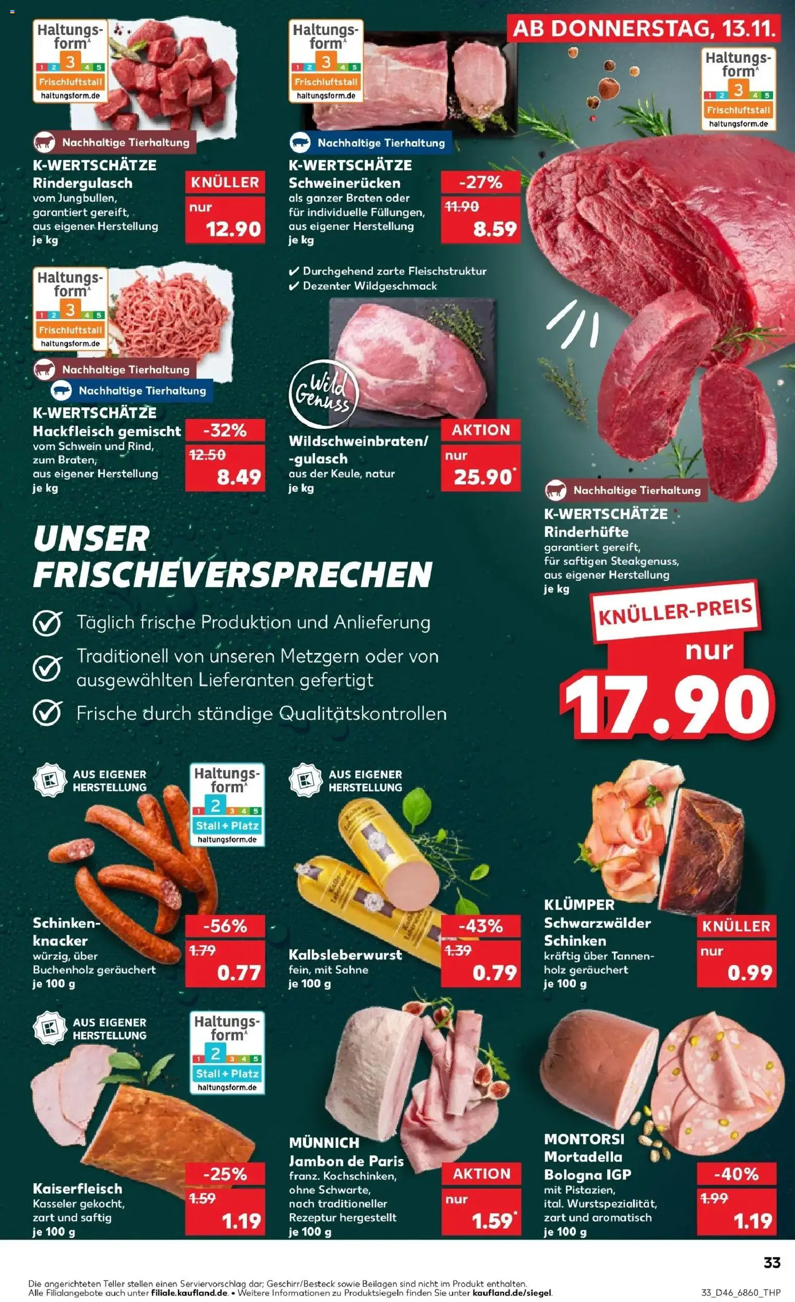 Kaufland prospekt Bad Kreuznach	 – gültig ab 17.11.2025 | Seite: 33 | Produkte: Schweinerucken, Schinken, Sahne, Hackfleisch