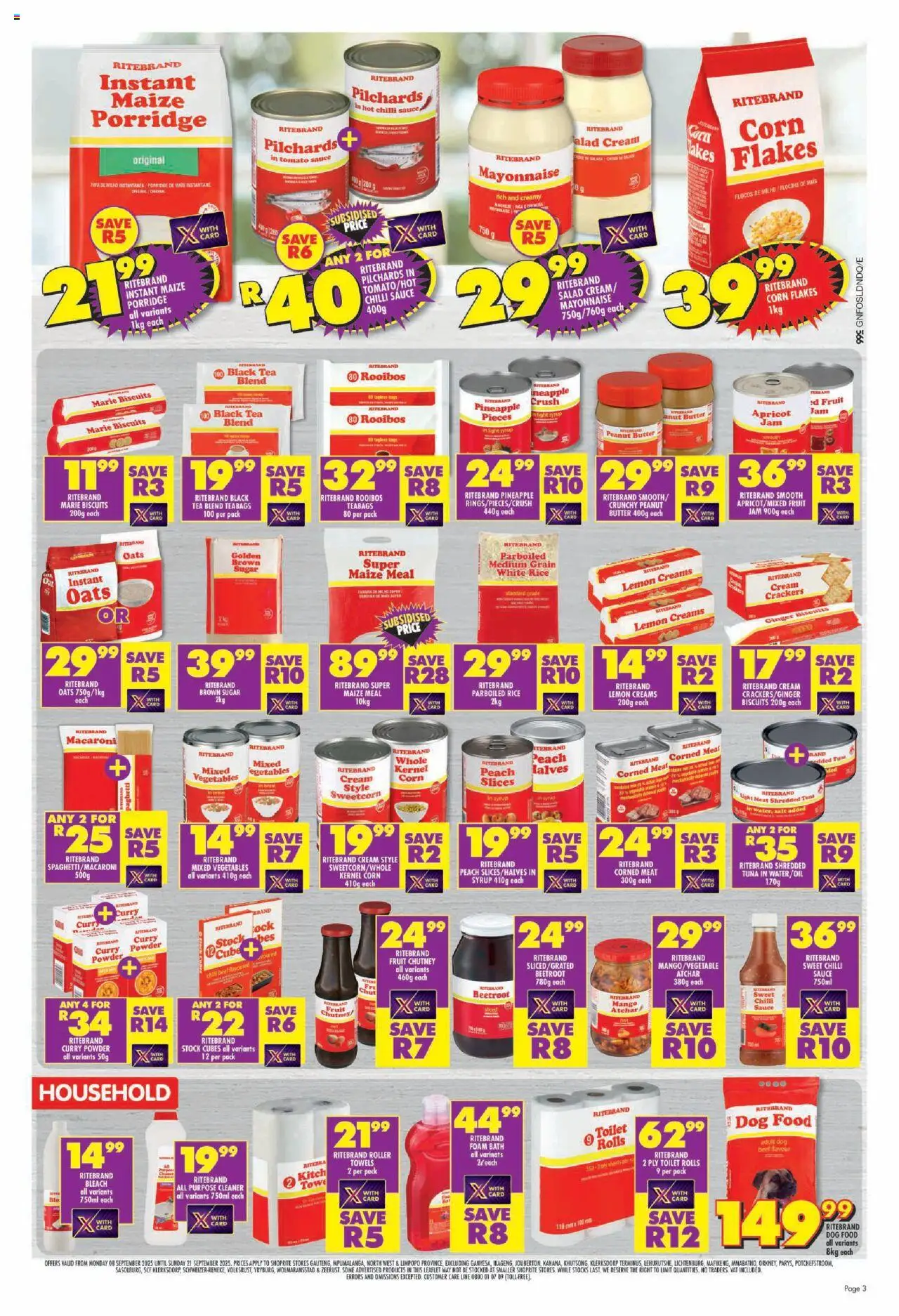 New Shoprite catalogue – valid from 08.09.2025 | Page: 3 | Products: Tuna, Butter, Oats, Salad