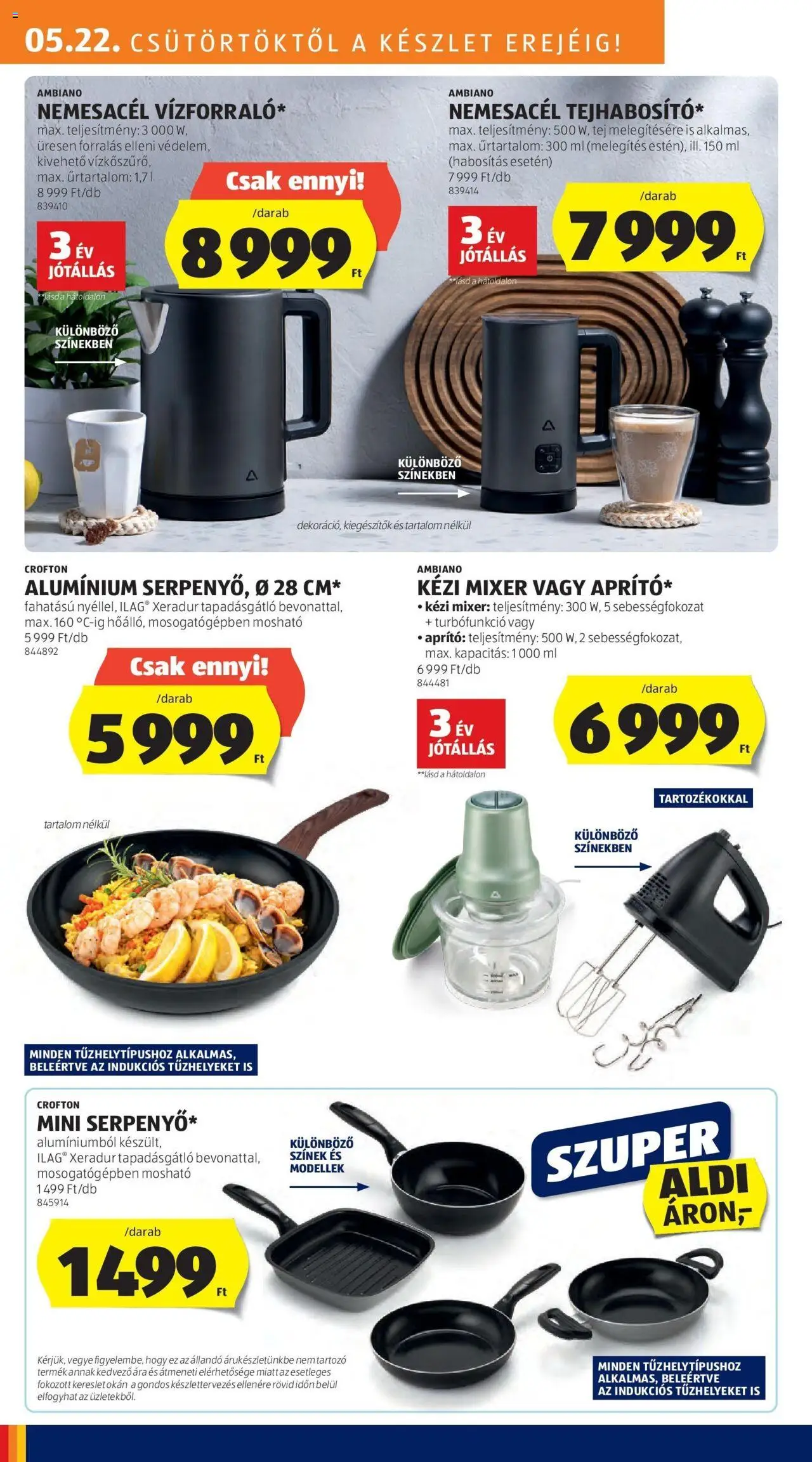 Aldi akciós ujság - amely érvényes a következő dátumtól: 29.05.2025 | Oldal: 22 | Termékek: Kézi mixer, Aprító, Tej