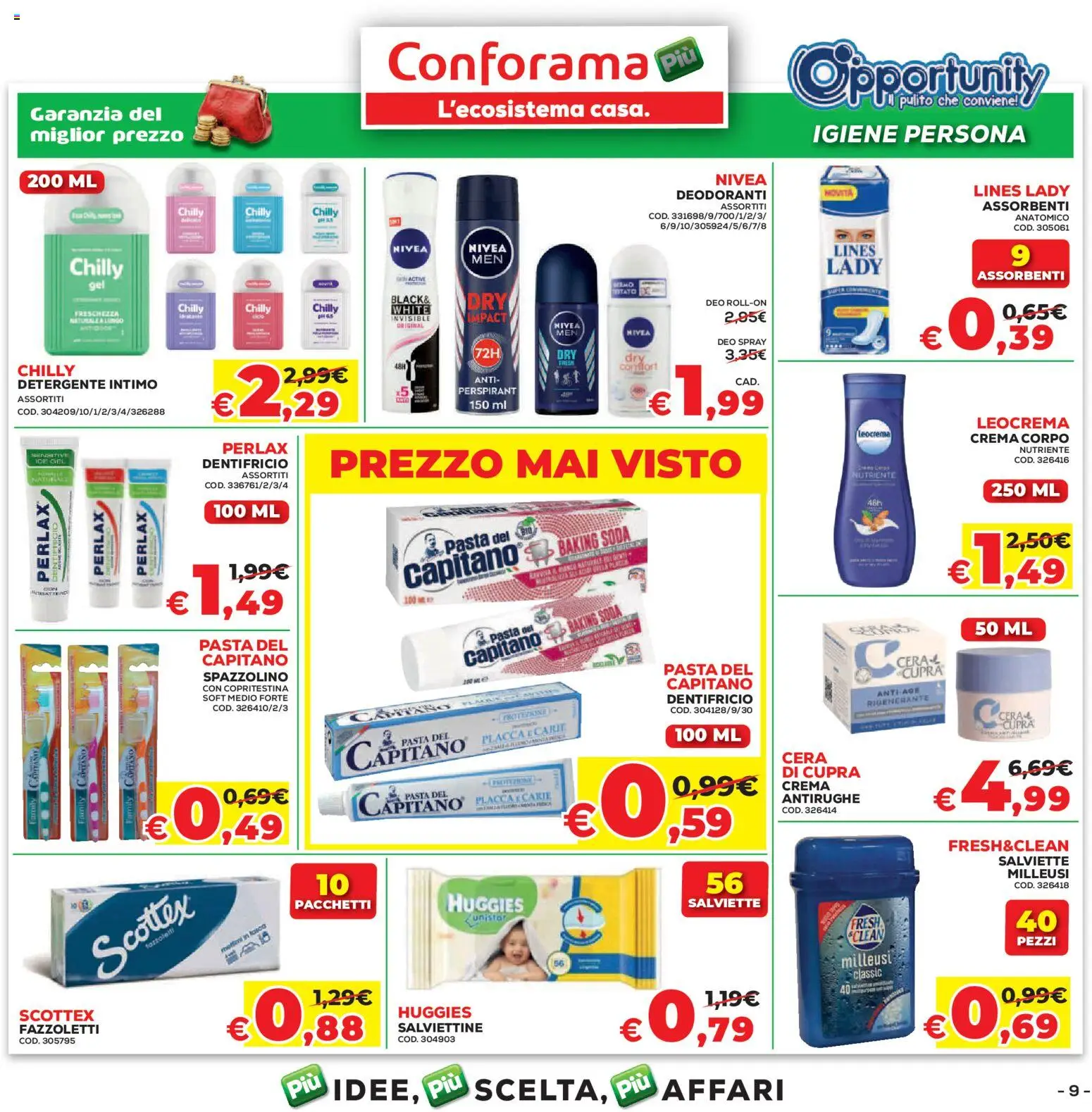 Volantino Conforama del 05.03.2026 | Pagina: 9 | Prodotti: Dentifricio, Detergente intimo, Detergente, Pasta