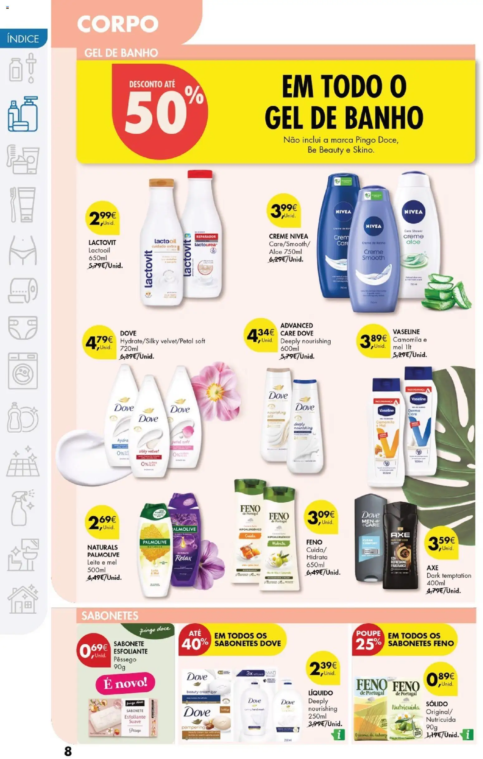 Pingo Doce - Cuidados Pessoais e para o Lar │ válido de 24.02.2026 | Página: 8 | Produtos: Gel de banho, Sabonete, Leite, Banho
