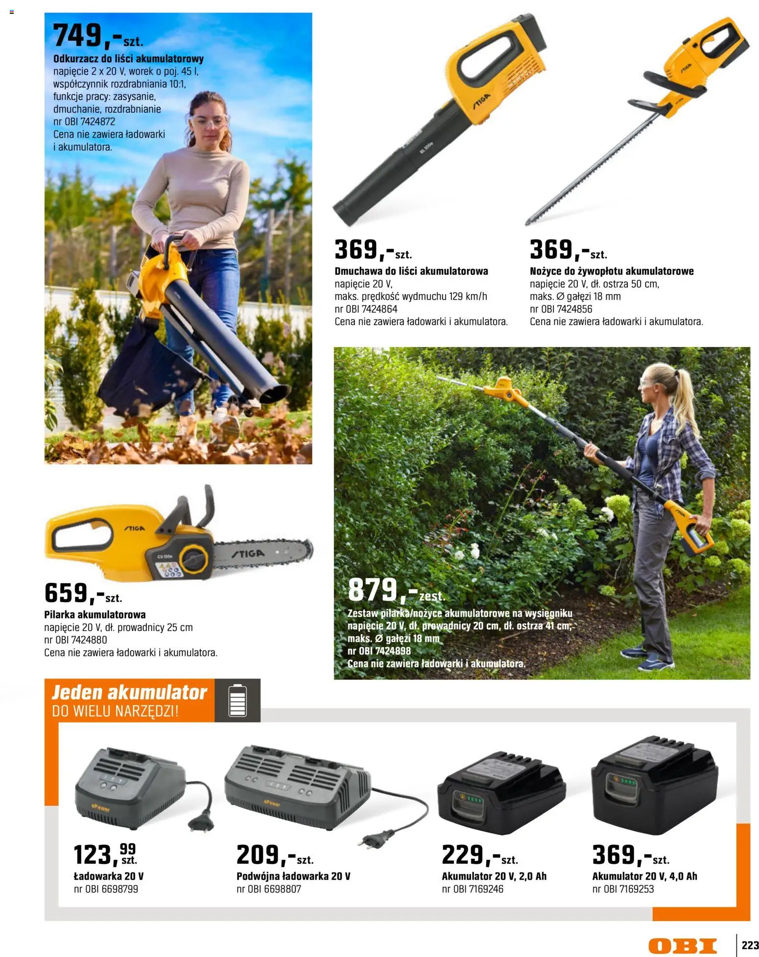 OBI gazetka - Ogród od 11.03.2026 | Strona: 223 | Produkty: Ładowarka, Odkurzacz, Nożyce do żywopłotu