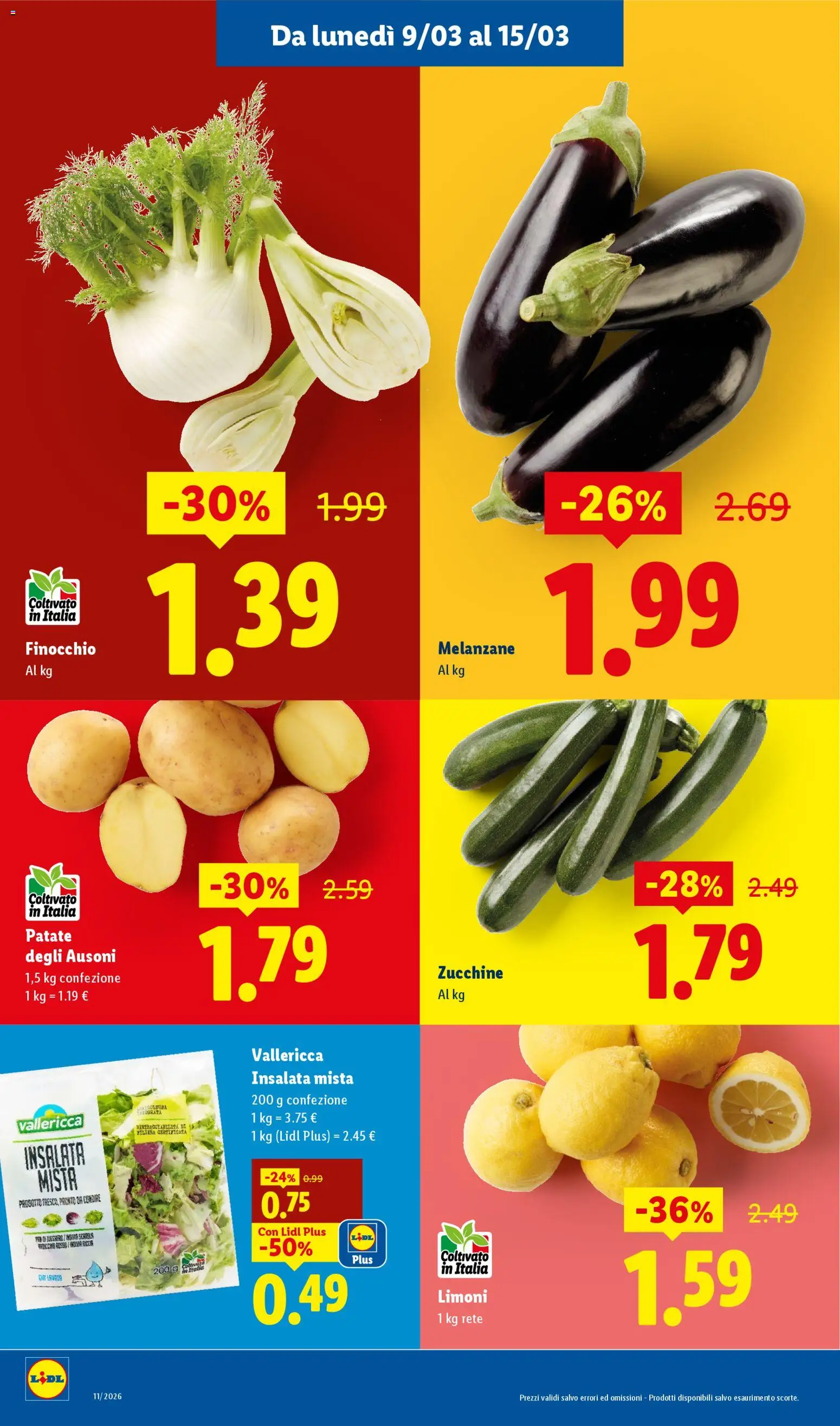 Volantino Lidl del 09.03.2026 | Pagina: 2 | Prodotti: Insalata, Patate, Melanzane, Zucchine