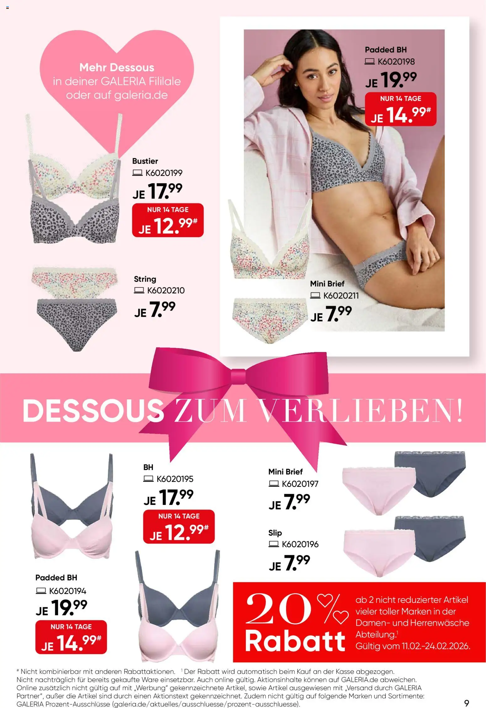 Galeria Karstadt Kaufhof Prospekt 	 – gültig ab 11.02.2026 | Seite: 9 | Produkte: Dessous, String, BH, Slip