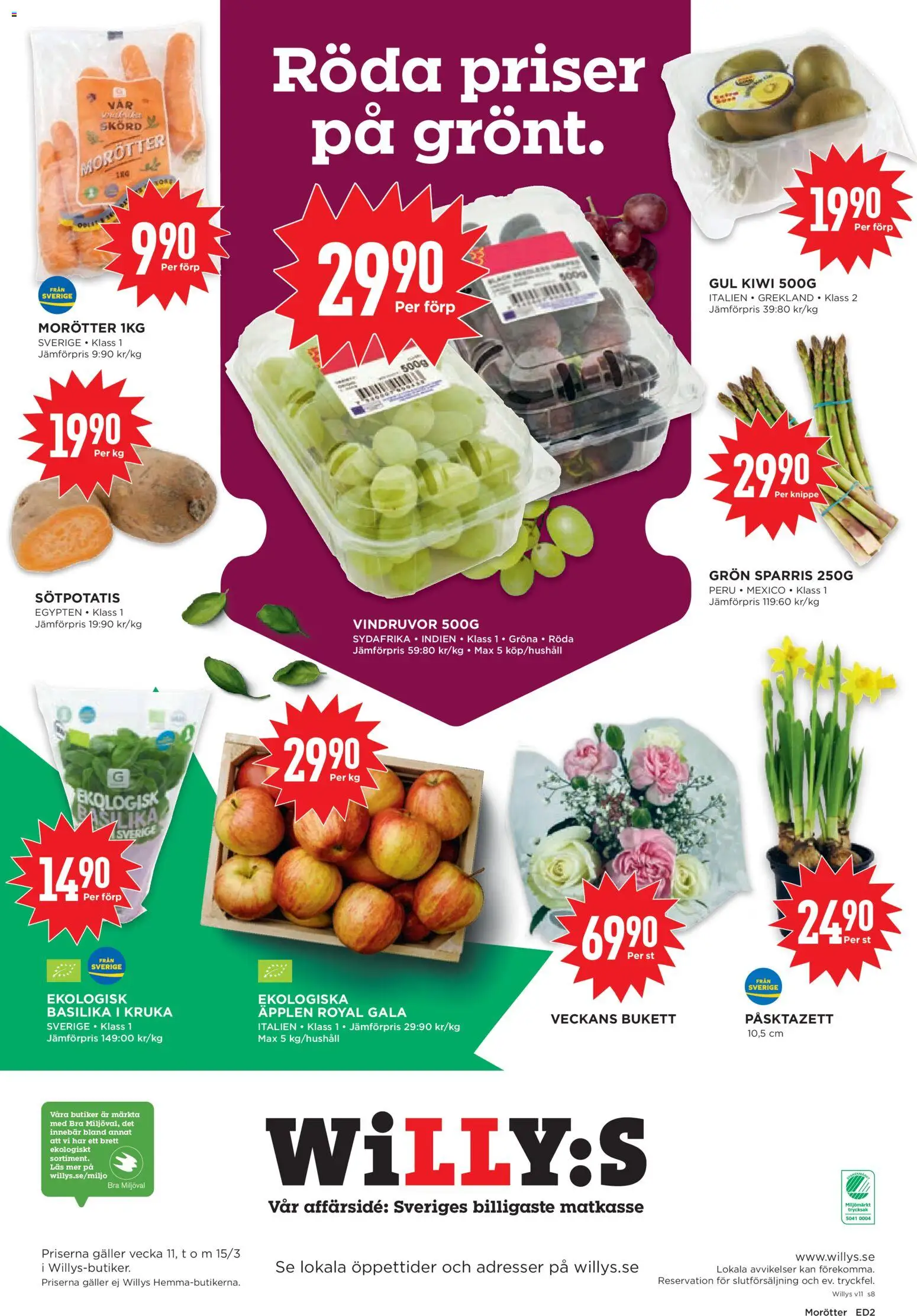 Willys reklamblad aktuell från 09.03.2026 | Sida: 8 | Produkter: Vindruvor, Sötpotatis, Sparris, Basilika
