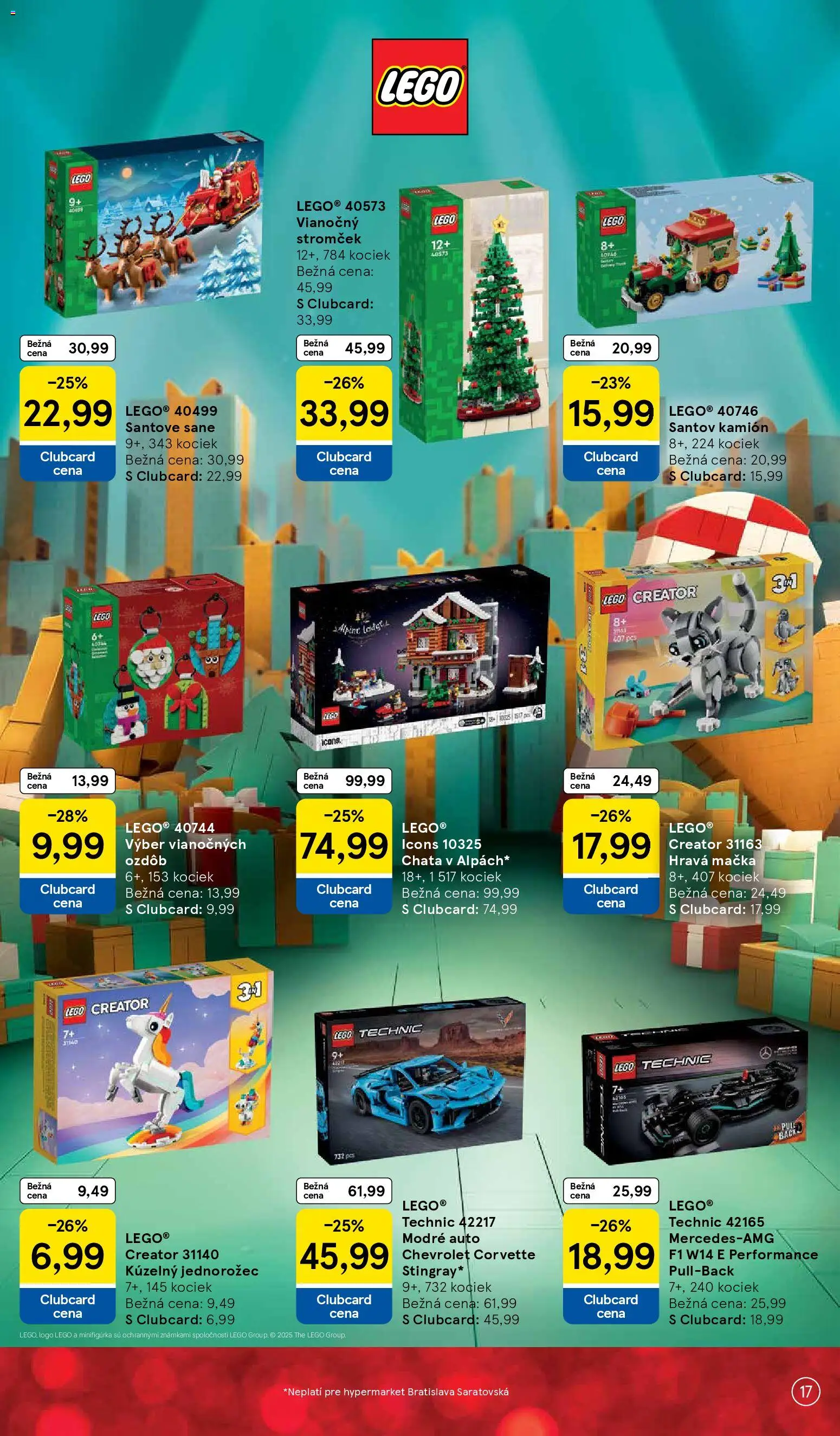 Nové Tesco akcie – leták je platný od 27.10.2025 | Strana: 17 | Produkty: LEGO, Vianočný stromček