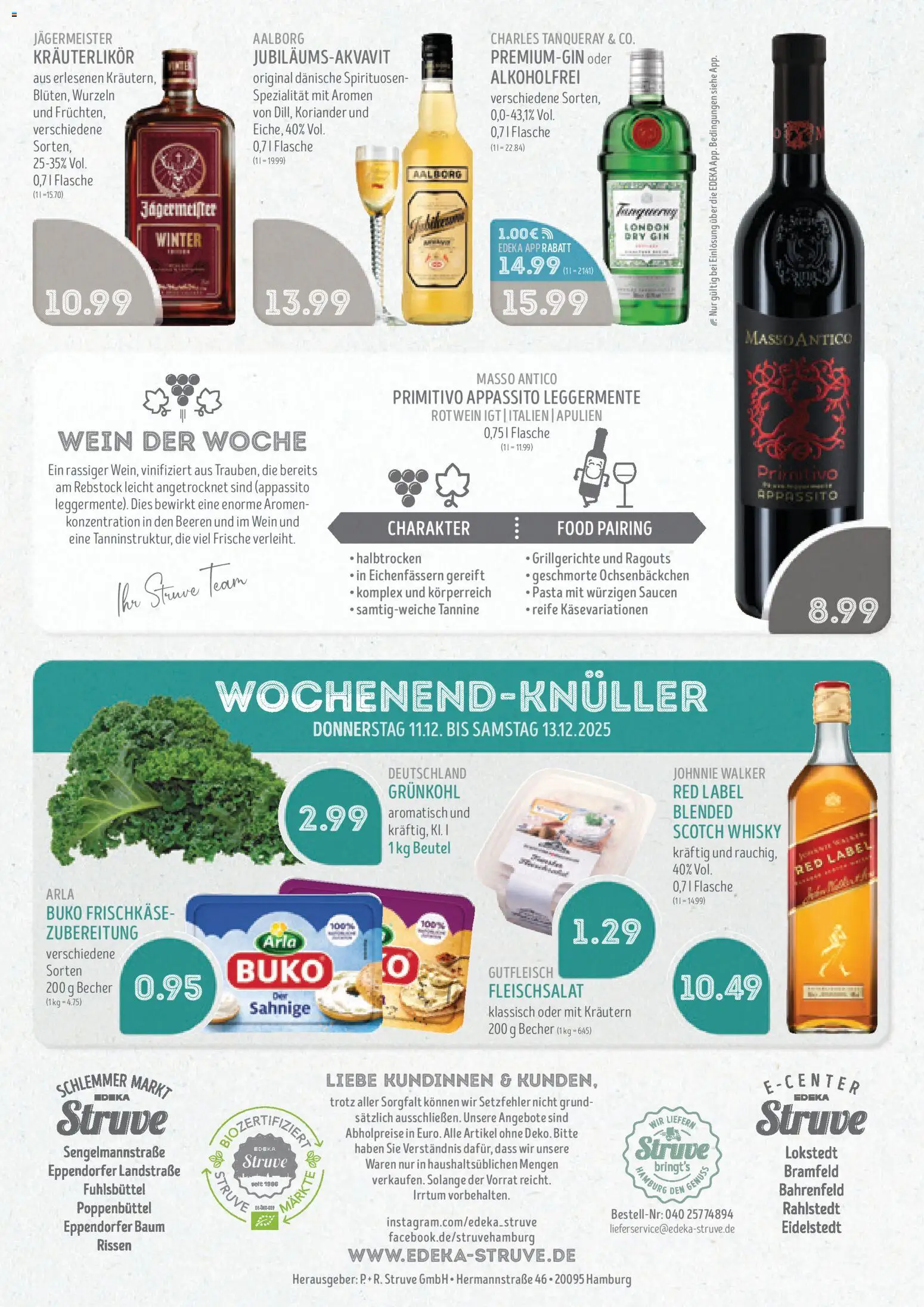 Edeka Struve Prospekt 	 – gültig ab 08.12.2025 | Seite: 16 | Produkte: Pasta, Gin, Frischkase, Johnnie walker