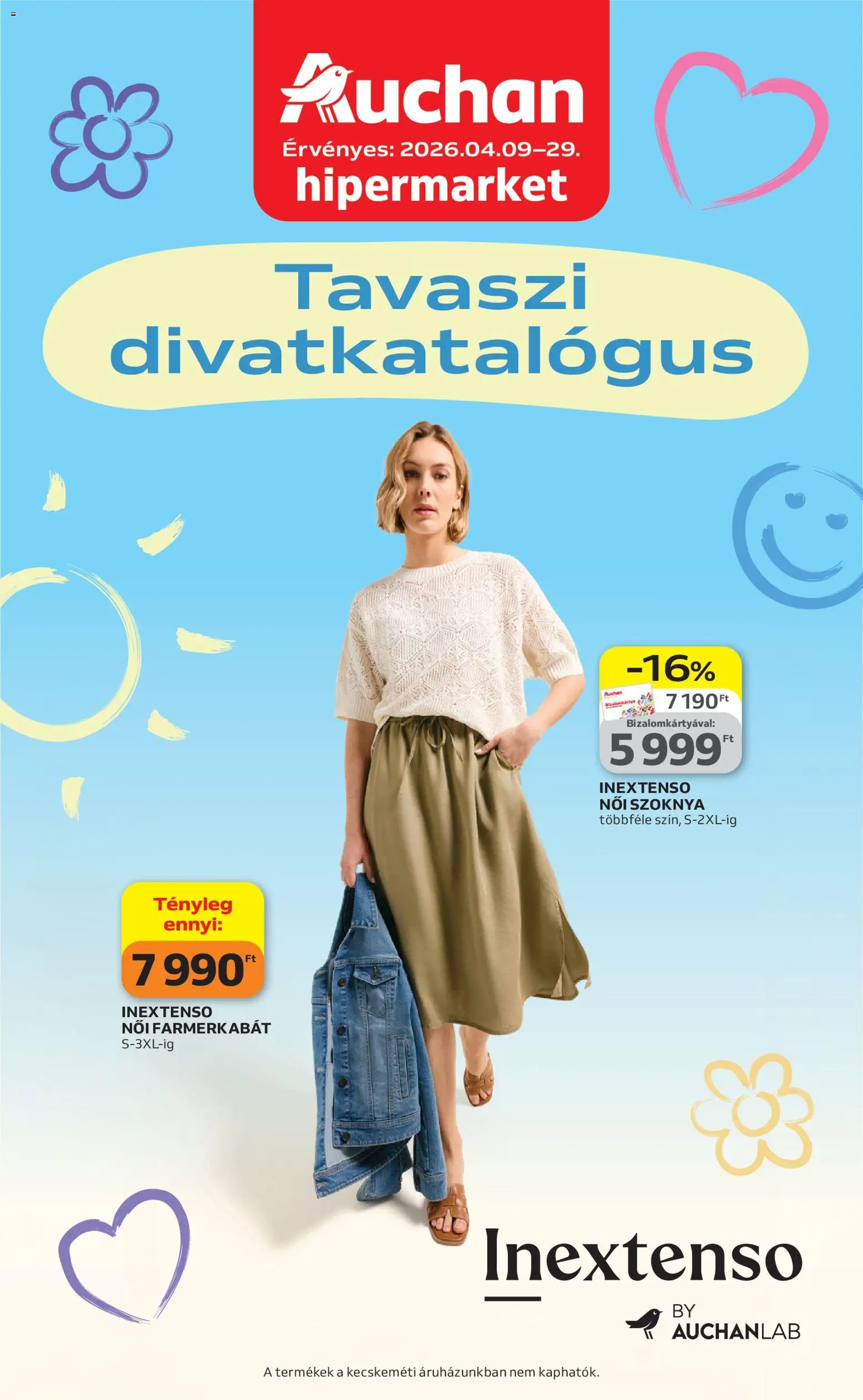 Auchan akciós ujság - amely érvényes a következő dátumtól: 09.04.2026 | Oldal: 1 | Termékek: Farmerkabát, Szoknya