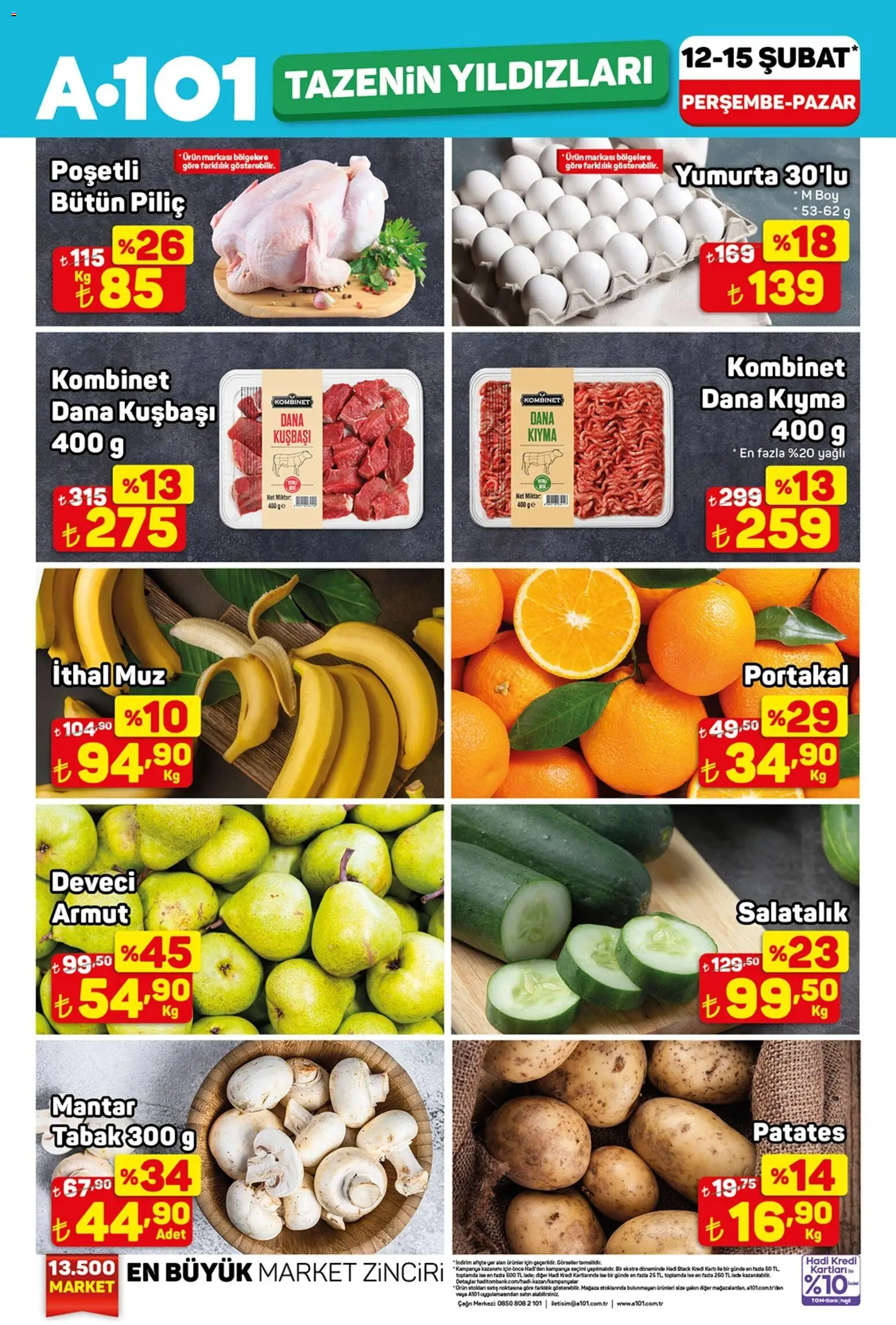 A101 Tazenin Yıldızları - 12.02.2026 tarihinden itibaren geçerlidir | Sayfa: 1 | Ürünler: Yumurta, Muz, Salatalık, Piliç