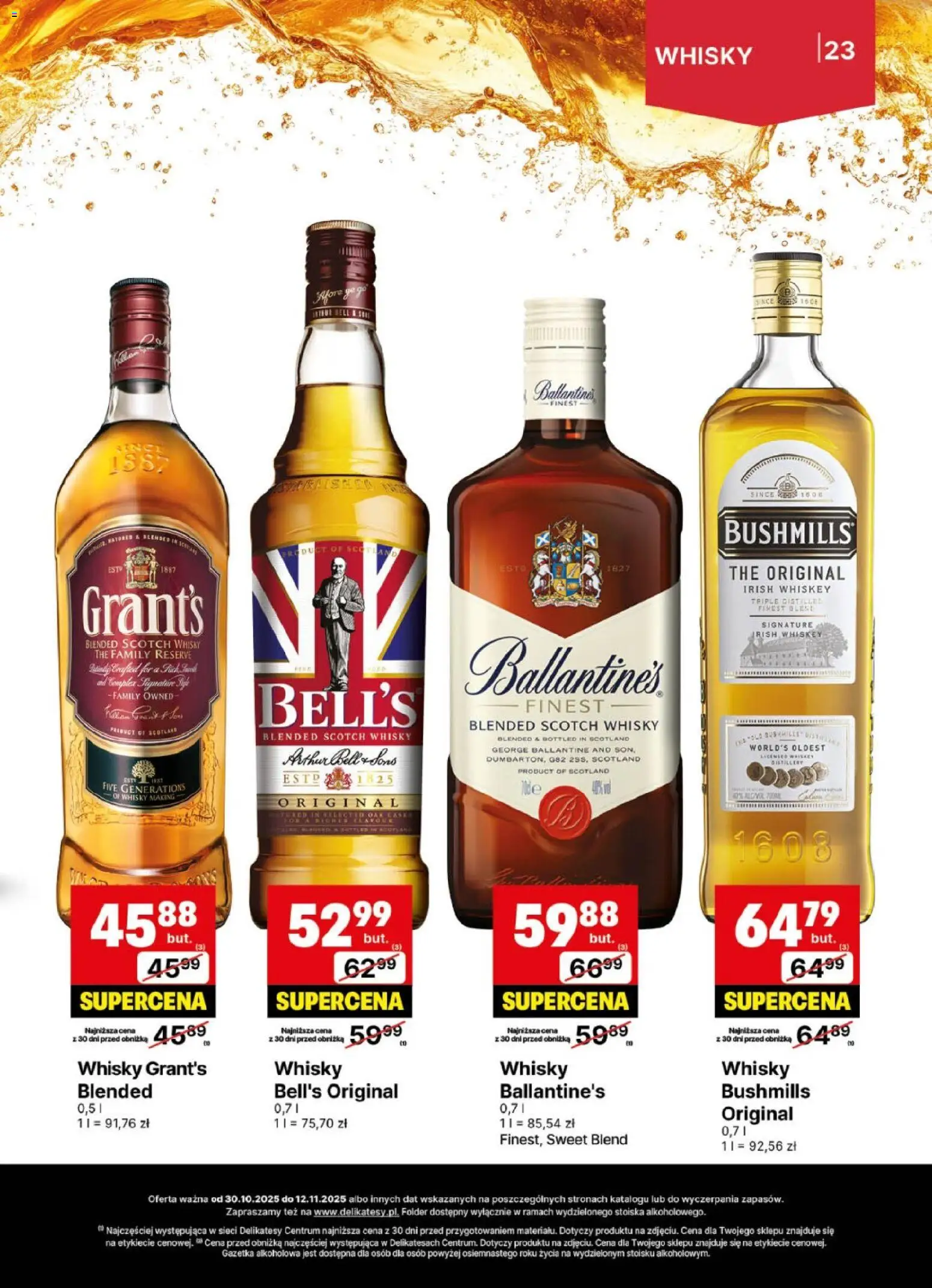 Delikatesy Centrum Gazetka - DeliBarek od 30.10.2025 | Strona: 23 | Produkty: Grant's, Bell, Delikatesy, Whisky