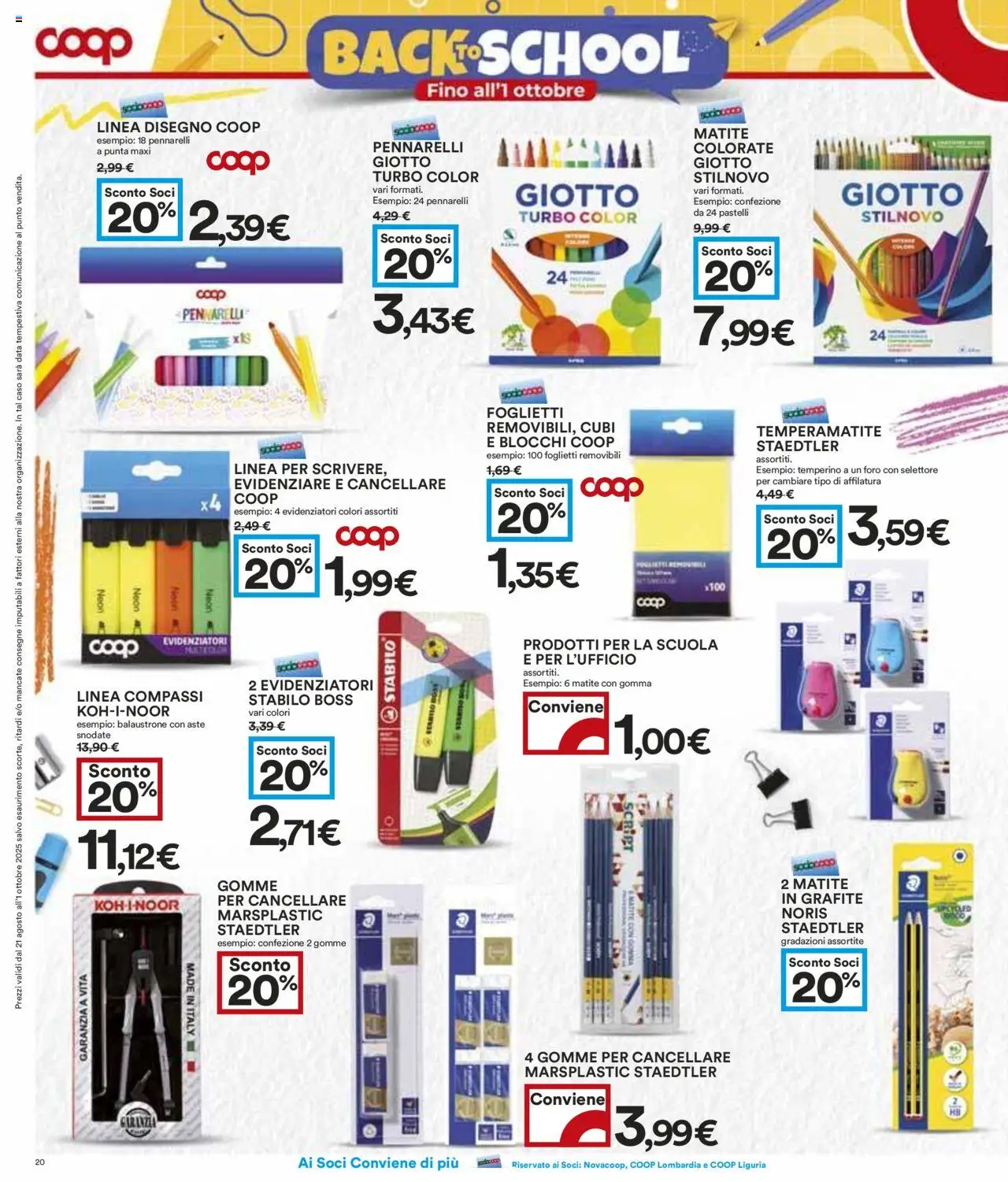 Volantino COOP del 21.08.2025 | Pagina: 20 | Prodotti: Temperamatite, Data, Temperino, Pastelli