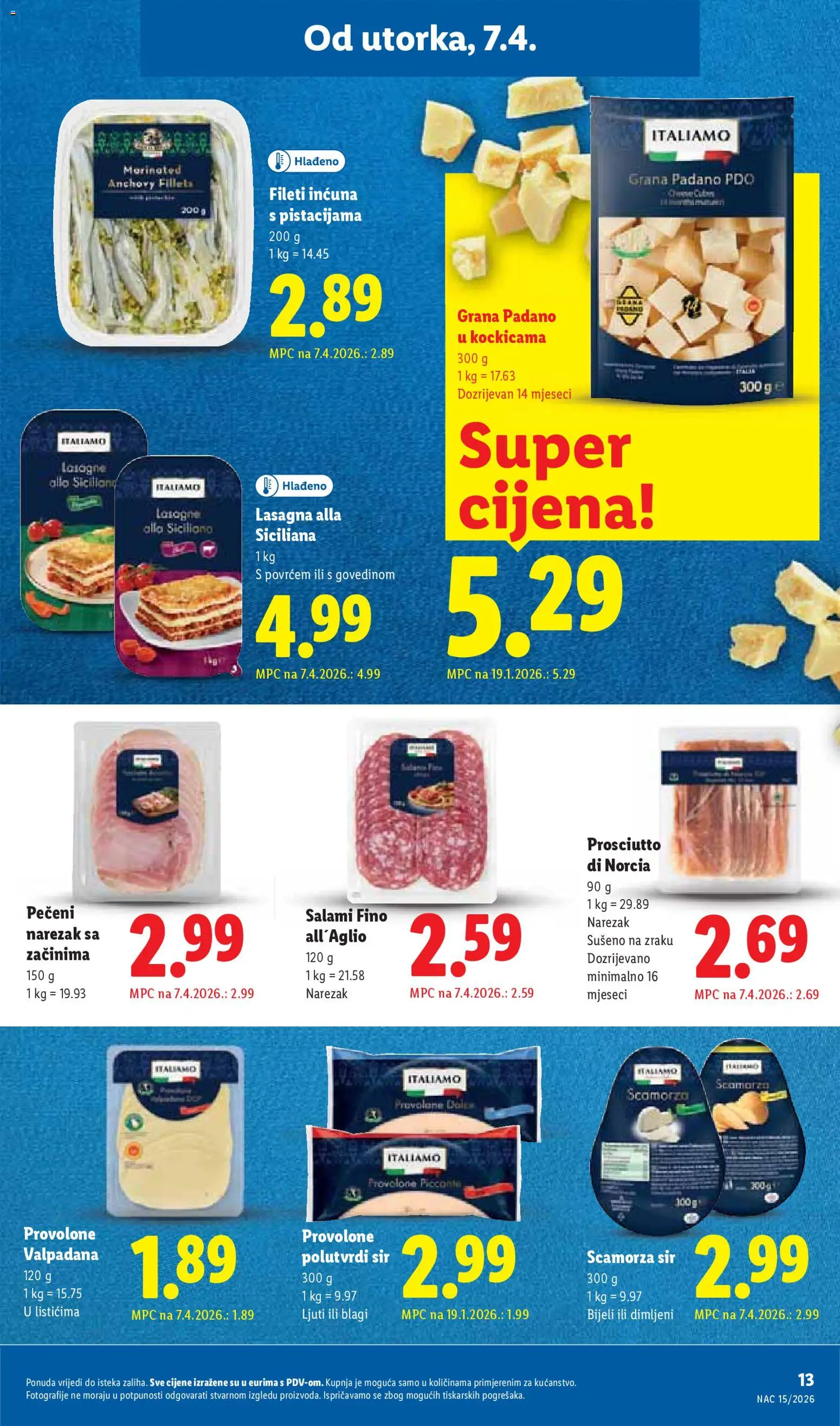Lidl katalog | vrijedi od 07.04.2026 | Stranica: 13 | Proizvodi: Lasagne, Grana Padano, Sir, Narezak