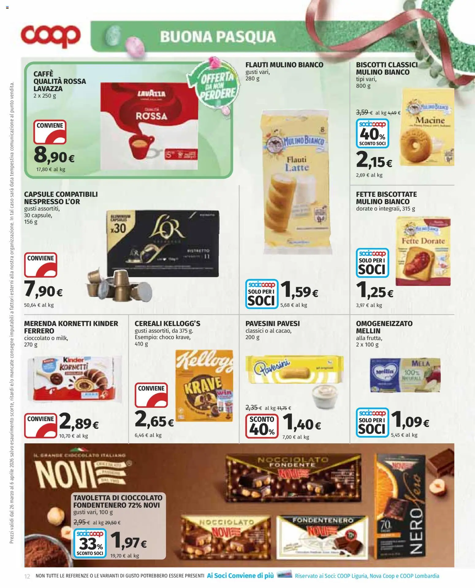 Volantino COOP del 26.03.2026 | Pagina: 12 | Prodotti: Cioccolato, Data, Fette biscottate, Lavazza