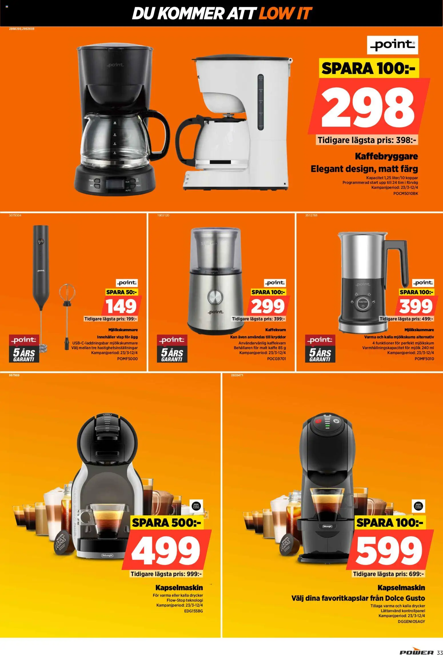 Power reklamblad aktuell från 30.03.2026 | Sida: 33 | Produkter: Kaffebryggare, Visp, Ägg, Kapselmaskin