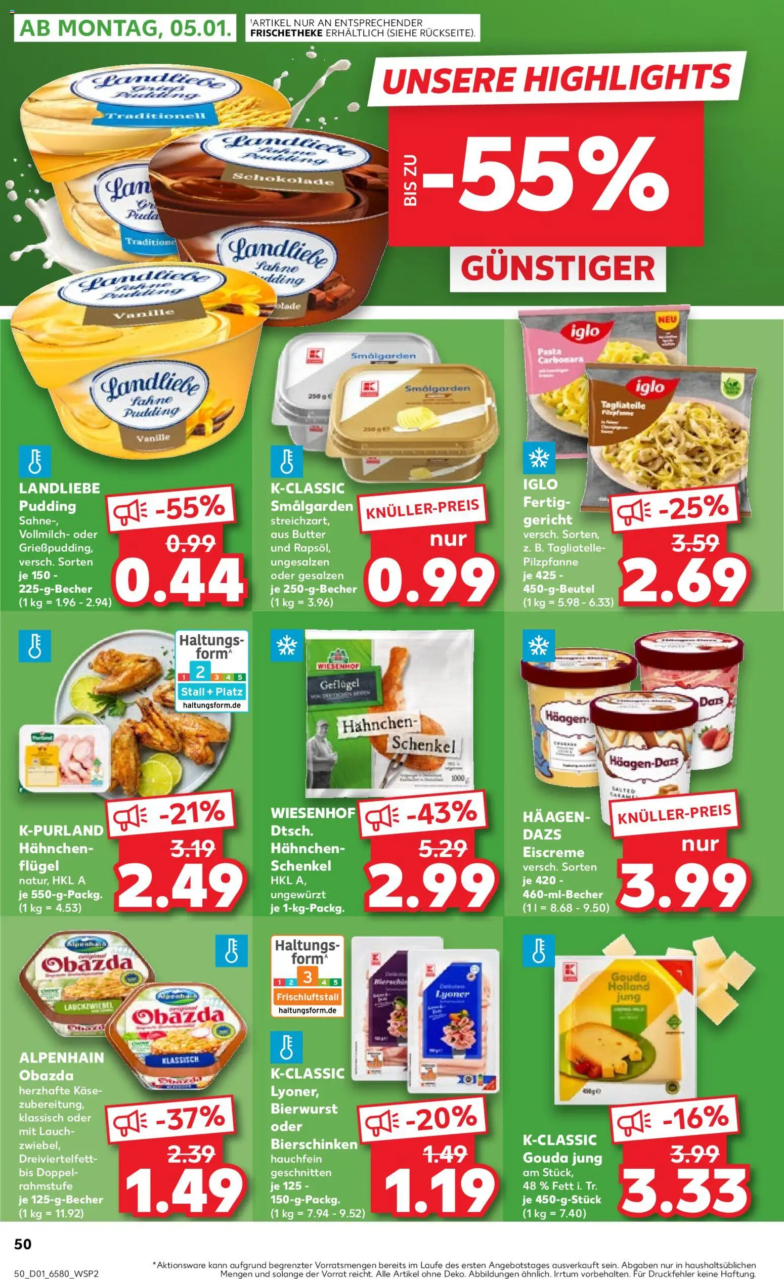 Kaufland prospekt Hamburg	 – gültig ab 02.01.2026 | Seite: 50 | Produkte: Hahnchen, Käse, Iglo, Pudding