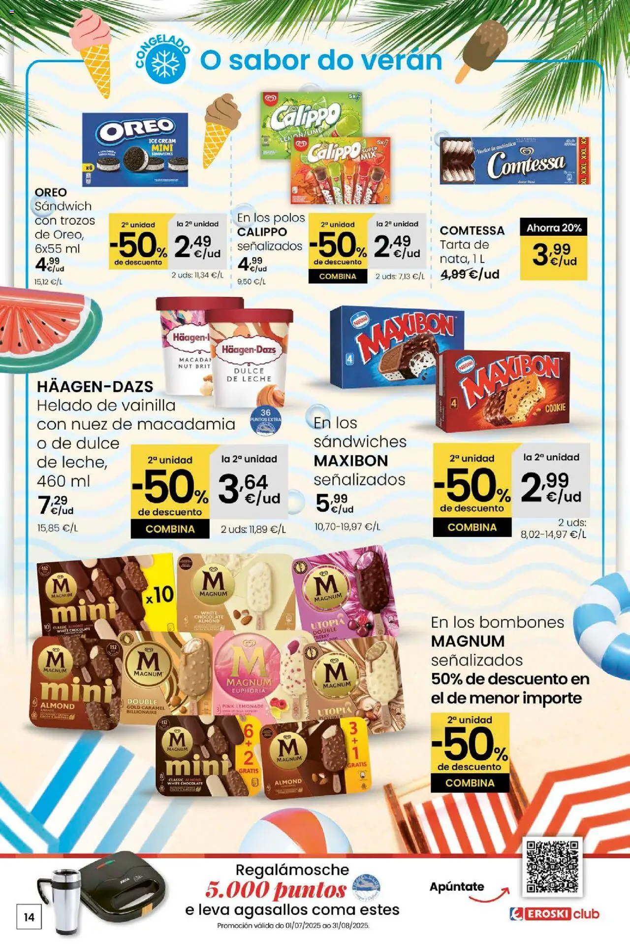 Eroski - Ofertons para conquistarte │ válido desde el 31.07.2025 | Página: 14 | Productos: Leche, Chocolate, Helado