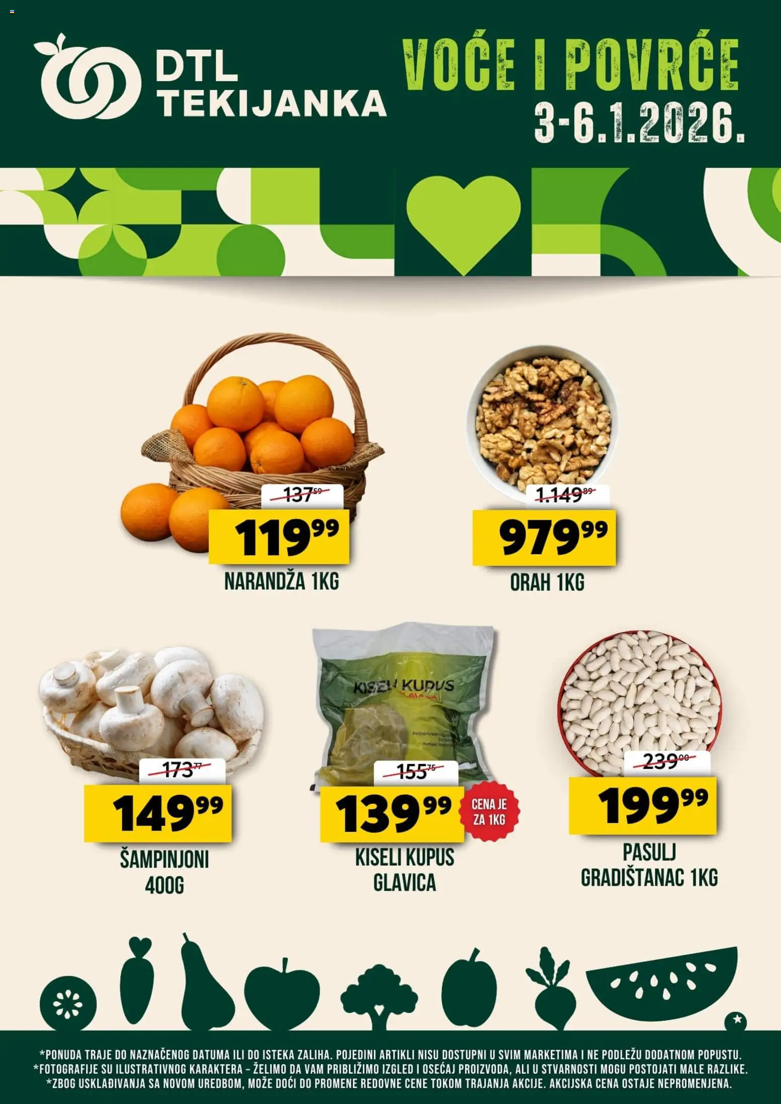 Tekijanka katalog - važi od 03.01.2026 | Strana: 1 | Proizvode: Kiseli kupus, Kupus, Šampinjoni, Orah