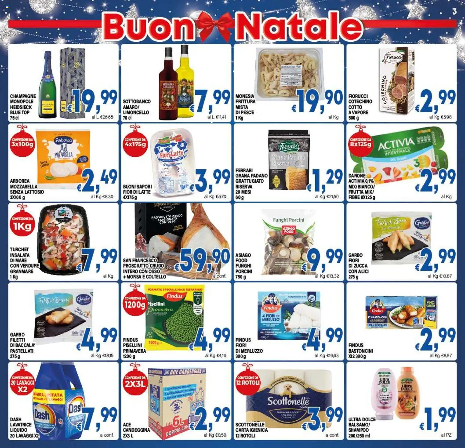 Volantino DEM del 16.12.2025 | Pagina: 3 | Prodotti: Prosciutto Crudo, Carta igienica, Funghi, Fior di zucca