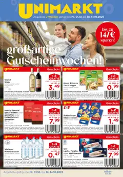 Unimarkt Flugblatt ab 01.10.2025 gültig | Seite: 1 | Produkte: Tisch, Wein