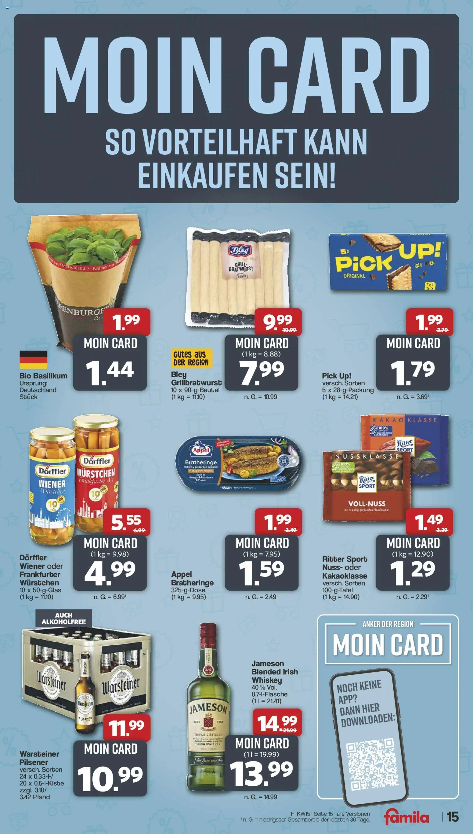 Famila Nordwest Prospekt 	 – gültig ab 07.04.2026 | Seite: 15 | Produkte: Bratwurst, Jameson, Warsteiner, Whiskey