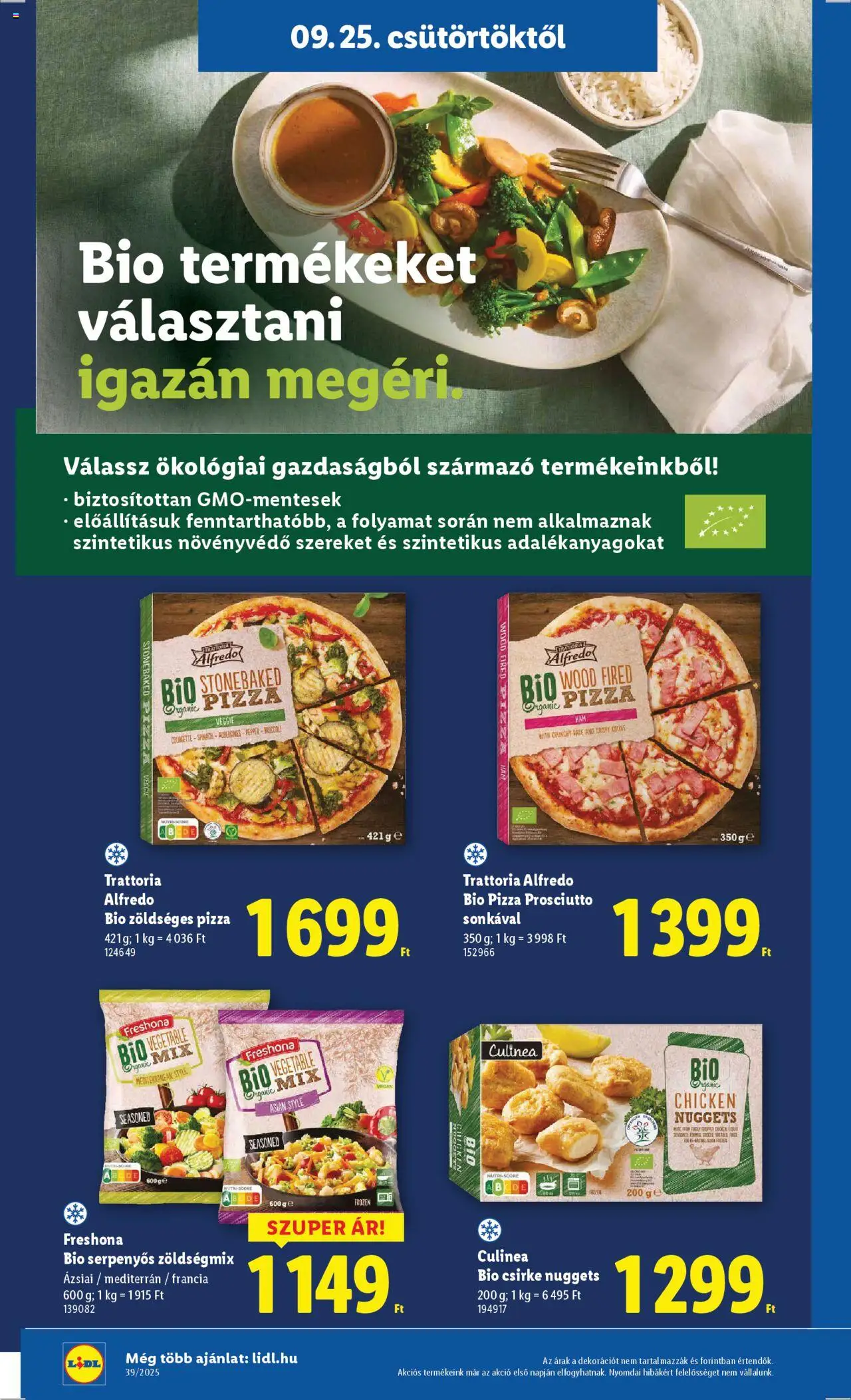 Lidl akciós ujság - amely érvényes a következő dátumtól: 25.09.2025 | Oldal: 24 | Termékek: Nuggets, Pizza, Vegán