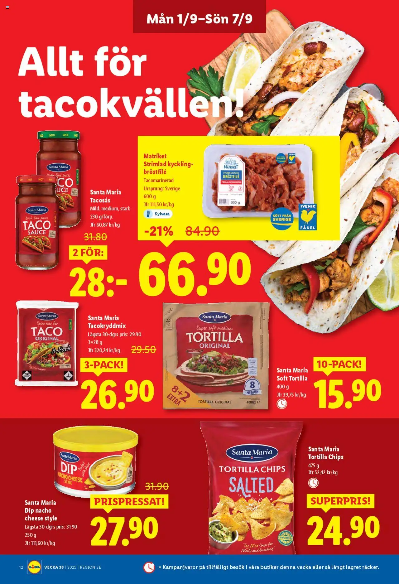 Lidl reklamblad aktuell från 01.09.2025 | Sida: 14 | Produkter: Tortilla, Tacosås, Chips