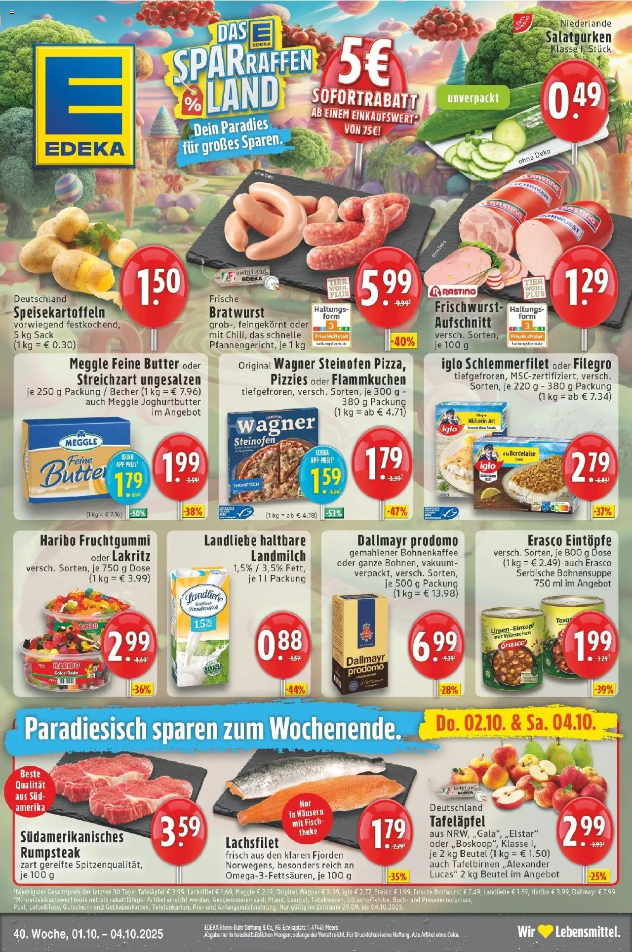 Edeka prospekt Neuss	 – gültig ab 30.09.2025 | Seite: 1 | Produkte: Iglo, Pizza, Steak, Dallmayr prodomo