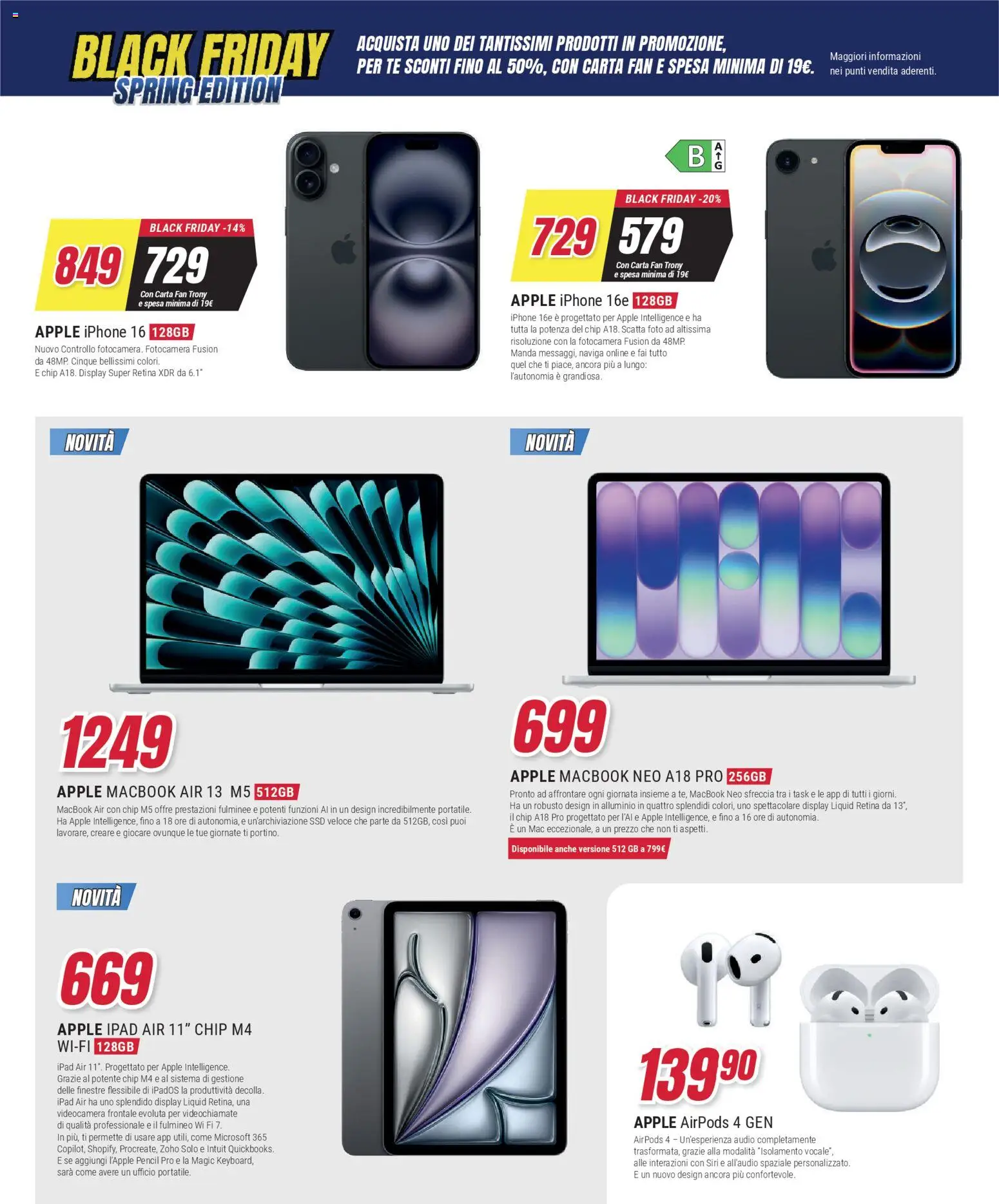 Volantino Trony del 19.03.2026 | Pagina: 13 | Prodotti: Macbook air, Iphone, Videocamera, Macbook