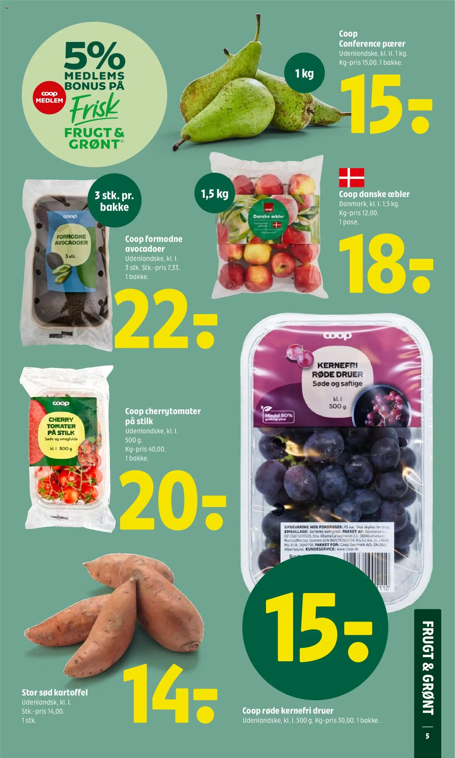 Coop 365 tilbudsavis – gyldig fra 12.03.2026 | Side: 5 | Produkter: Æbler, Avocado, Cherry, Pærer