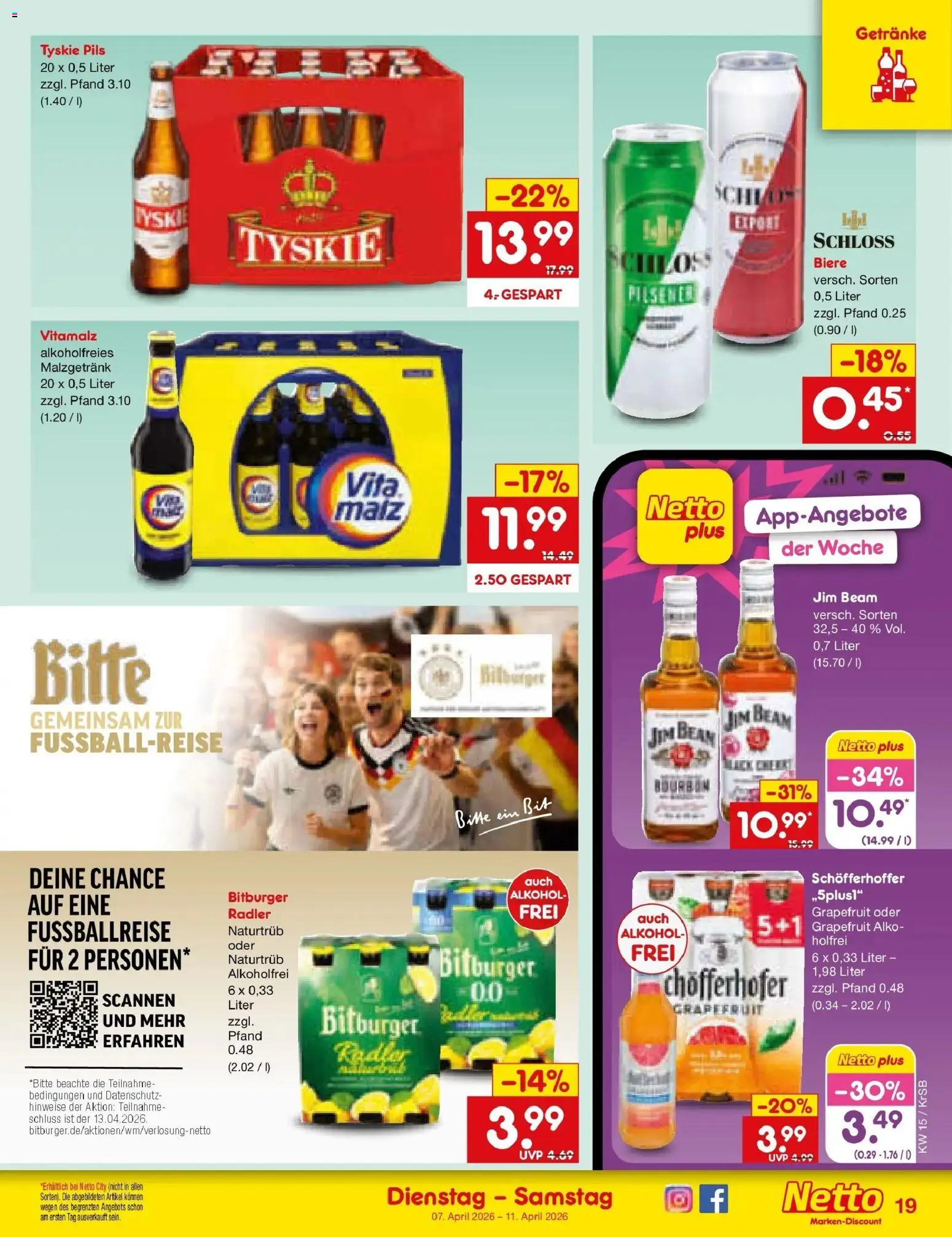 Netto Marken-Discount Prospekt Jüchen	 – gültig ab 05.04.2026 | Seite: 21 | Produkte: Bitburger, Grapefruit, Radler, Bourbon