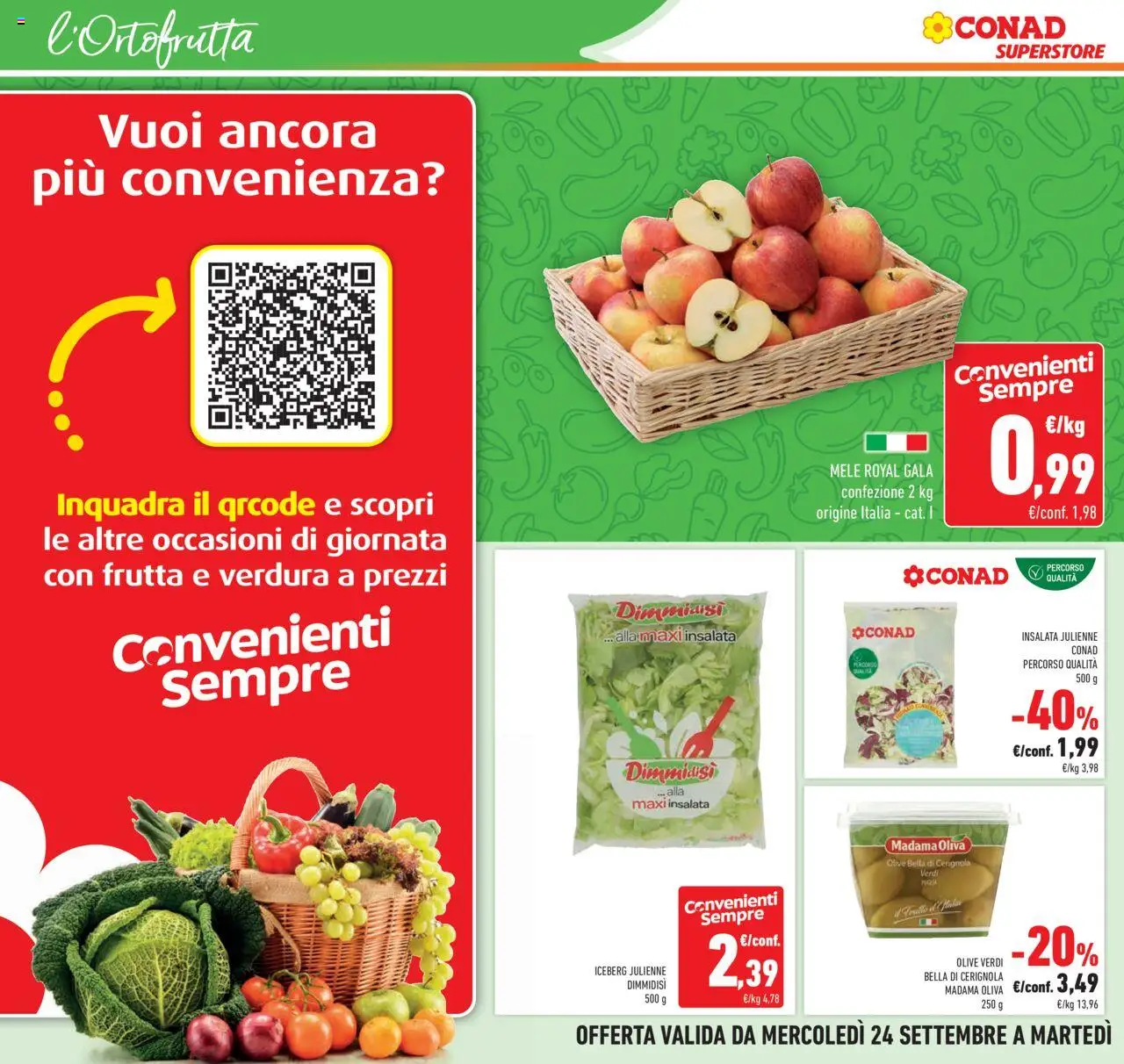 Volantino Conad del 24.09.2025 | Pagina: 10 | Prodotti: Mele, Insalata, Frutta, Olive