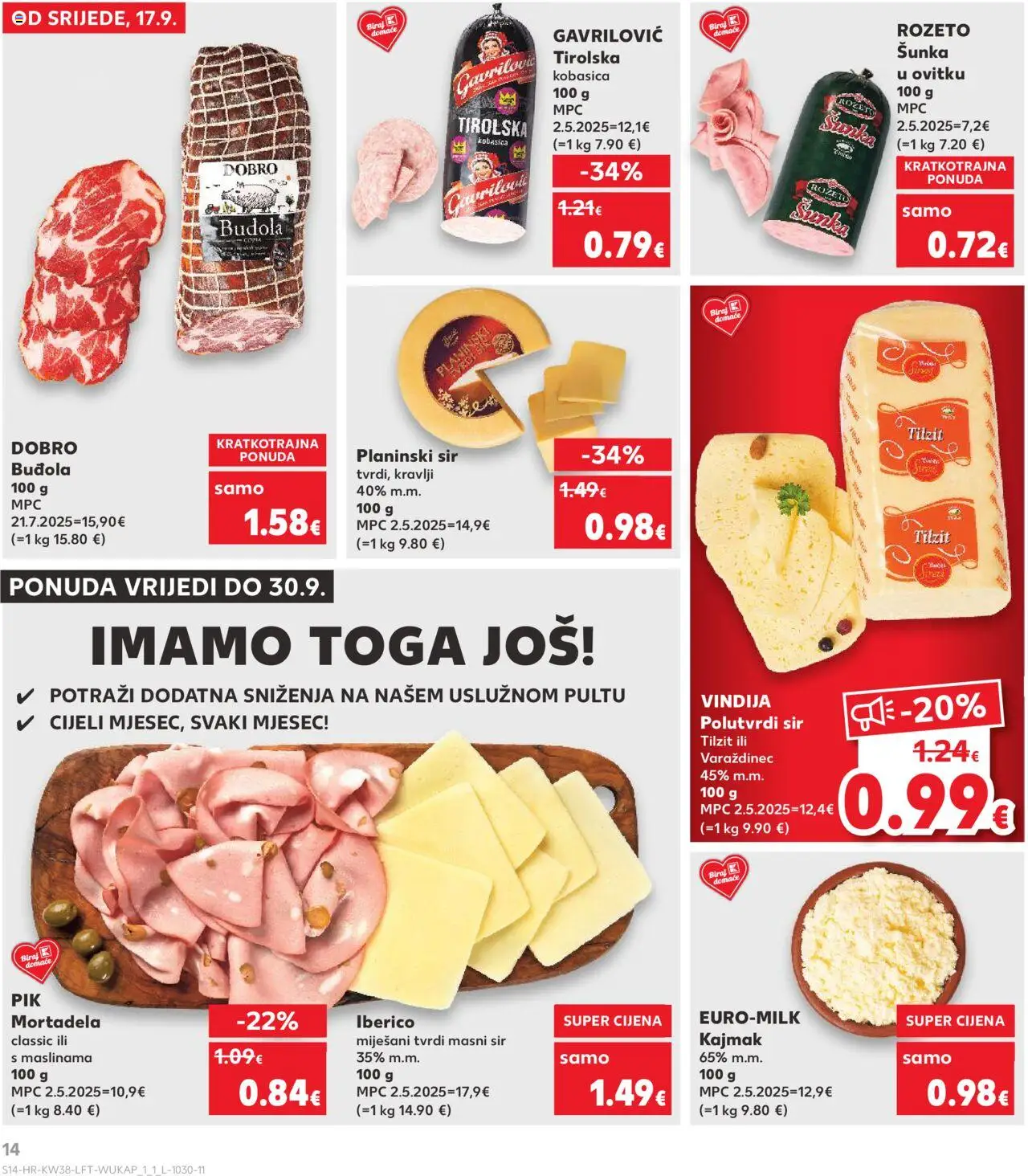 Kaufland katalog | vrijedi od 17.09.2025 | Stranica: 14 | Proizvodi: Vindija, Sir, Mortadela, Tvrdi sir