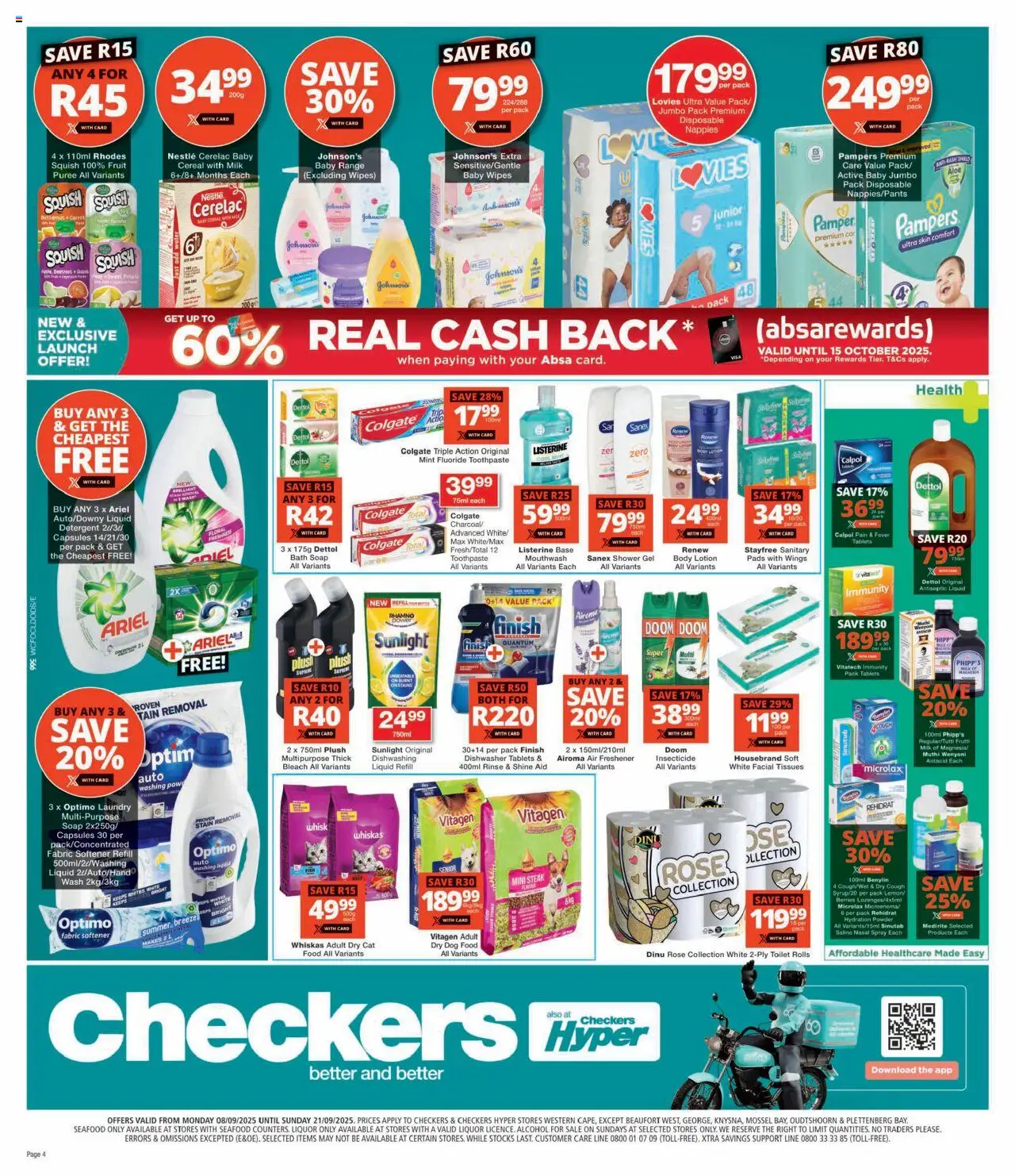 New Checkers catalogue – valid from 08.09.2025 | Page: 4 | Products: Dishwasher, Bath, Shower, Nasal spray