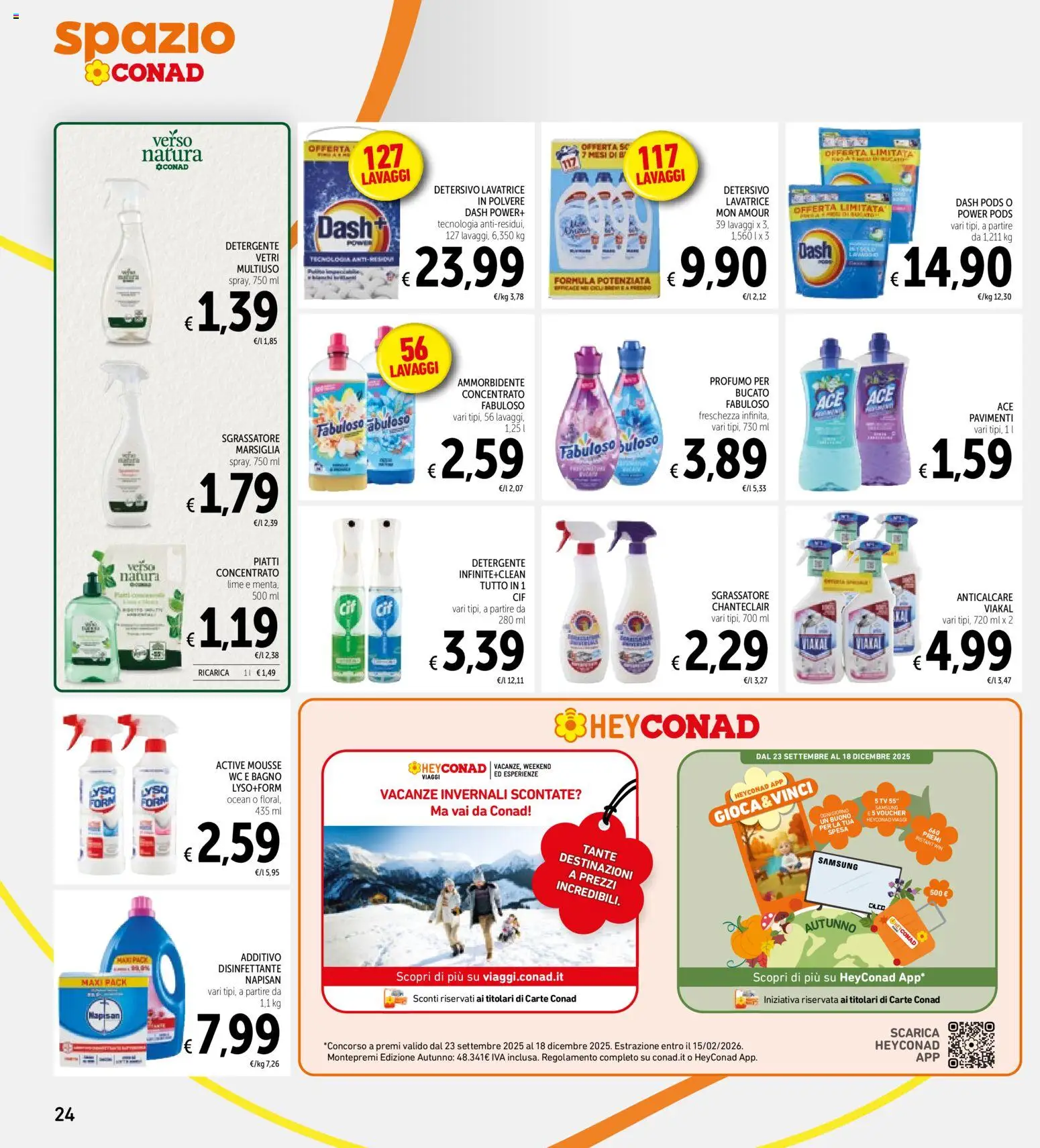 Volantino Spazio Conad del 05.12.2025 | Pagina: 24 | Prodotti: Detersivo in polvere, Ammorbidente, WC, Samsung