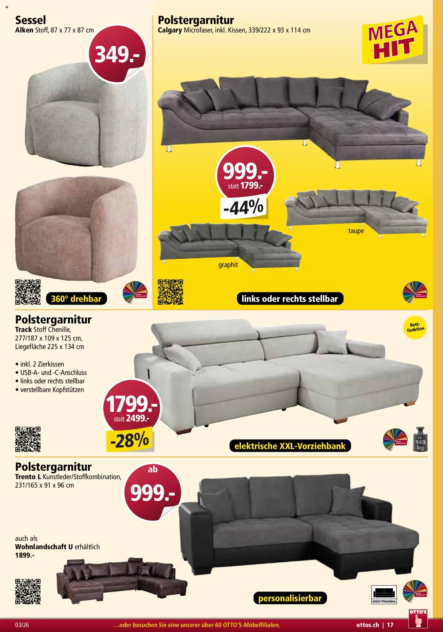 Otto's Aktionen Möbelflyer – gültig ab 01.03.2026 | Seite: 17 | Produkte: Sessel, Bett, Wohnlandschaft