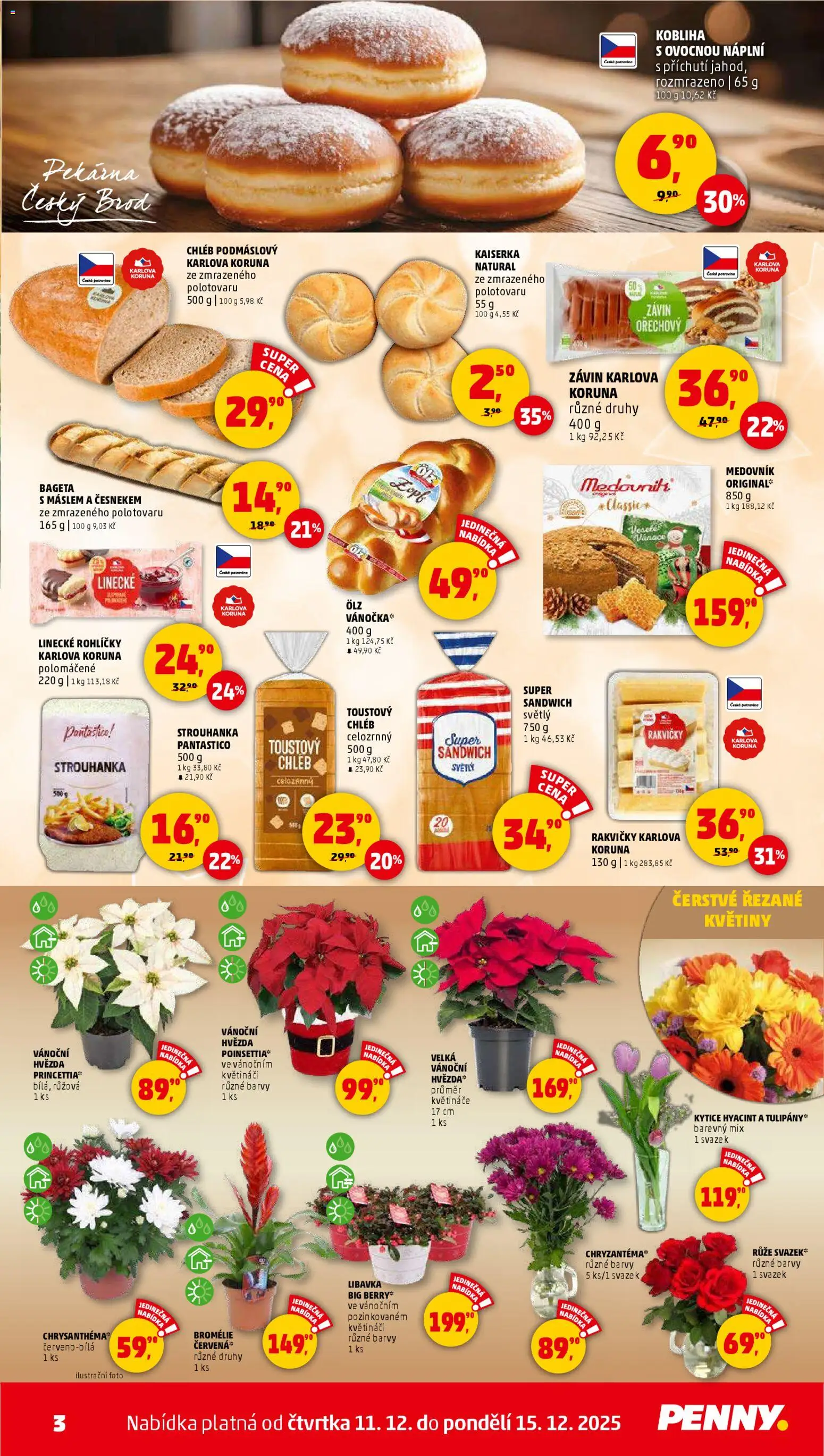Penny Market leták - Čtvrtečník od 11.12.2025 | Strana: 3 | Produkty: Tulipány, Strouhanka, Barvy, Bageta