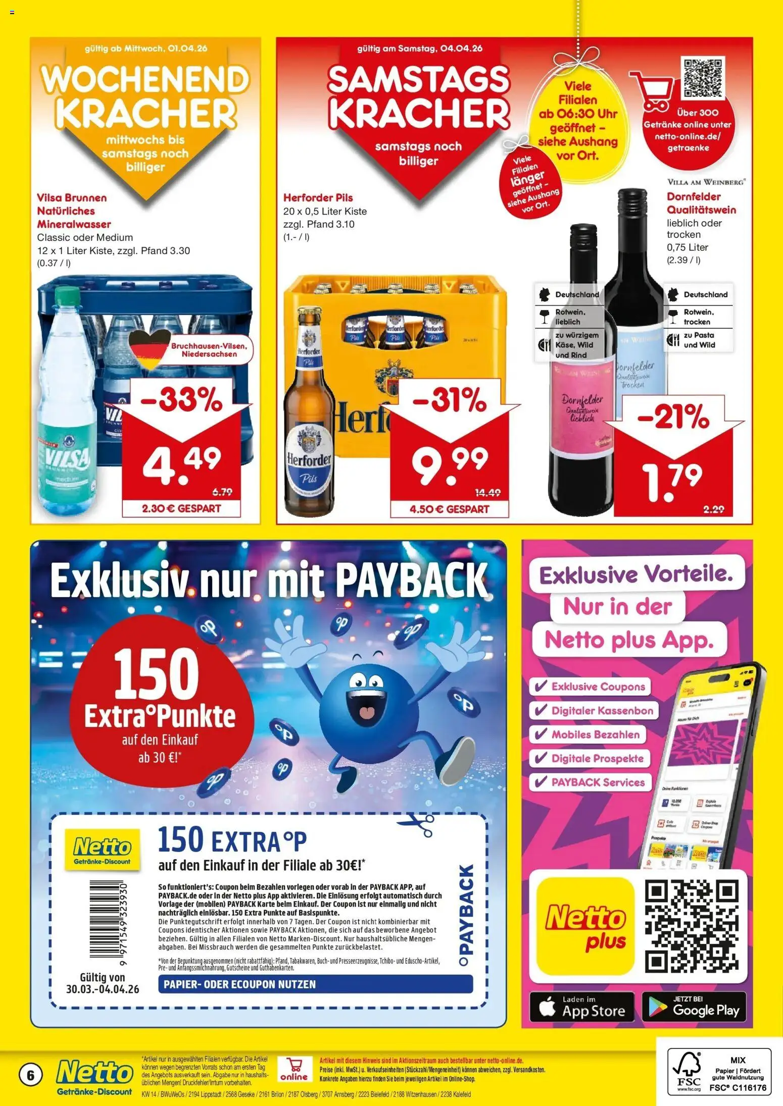 Netto Marken-Discount Prospekt Kalefeld	 – gültig ab 30.03.2026 | Seite: 6 | Produkte: Pils, Mineralwasser, Pasta, Uhr